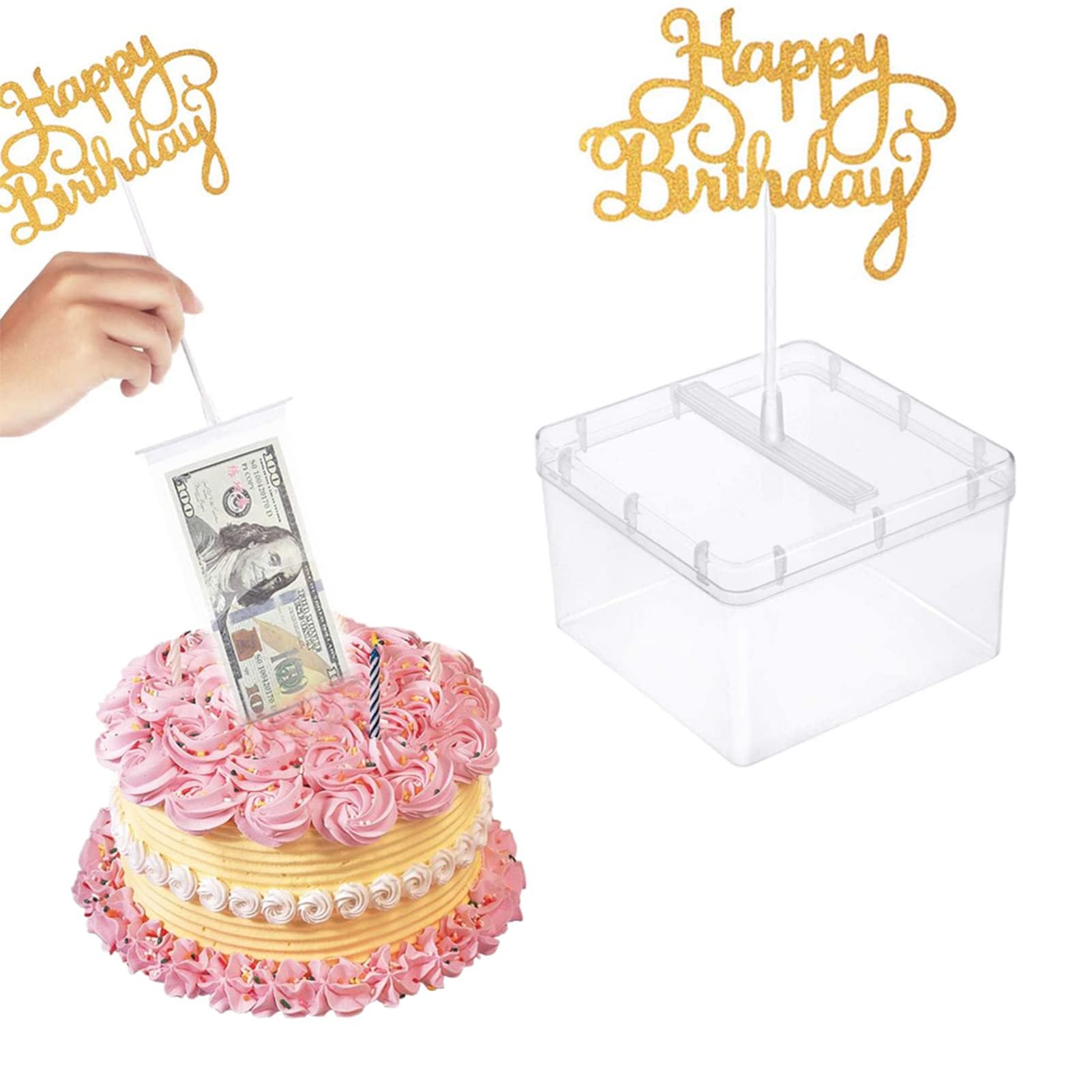 Money Cake Box - Pull String Cake Money Dispenser with Happy Birthday Topper for DIY Birthday & Graduation Party Decorations | Perfect for Surprise Cash Gifts, Money Pulling Cakes & Celebration Cakes