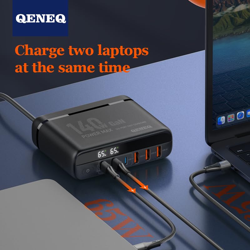 140W GaN USB C Fast Charger Block - 6 Port USB Charging Station Hub with 100W PD for Laptop - Compatible with MacBook Pro/Air, iPad, iPhone 16/15, Steam Deck, Dell XPS, Samsung Galaxy - Perfect for Travel, Office & Home Charging Needs