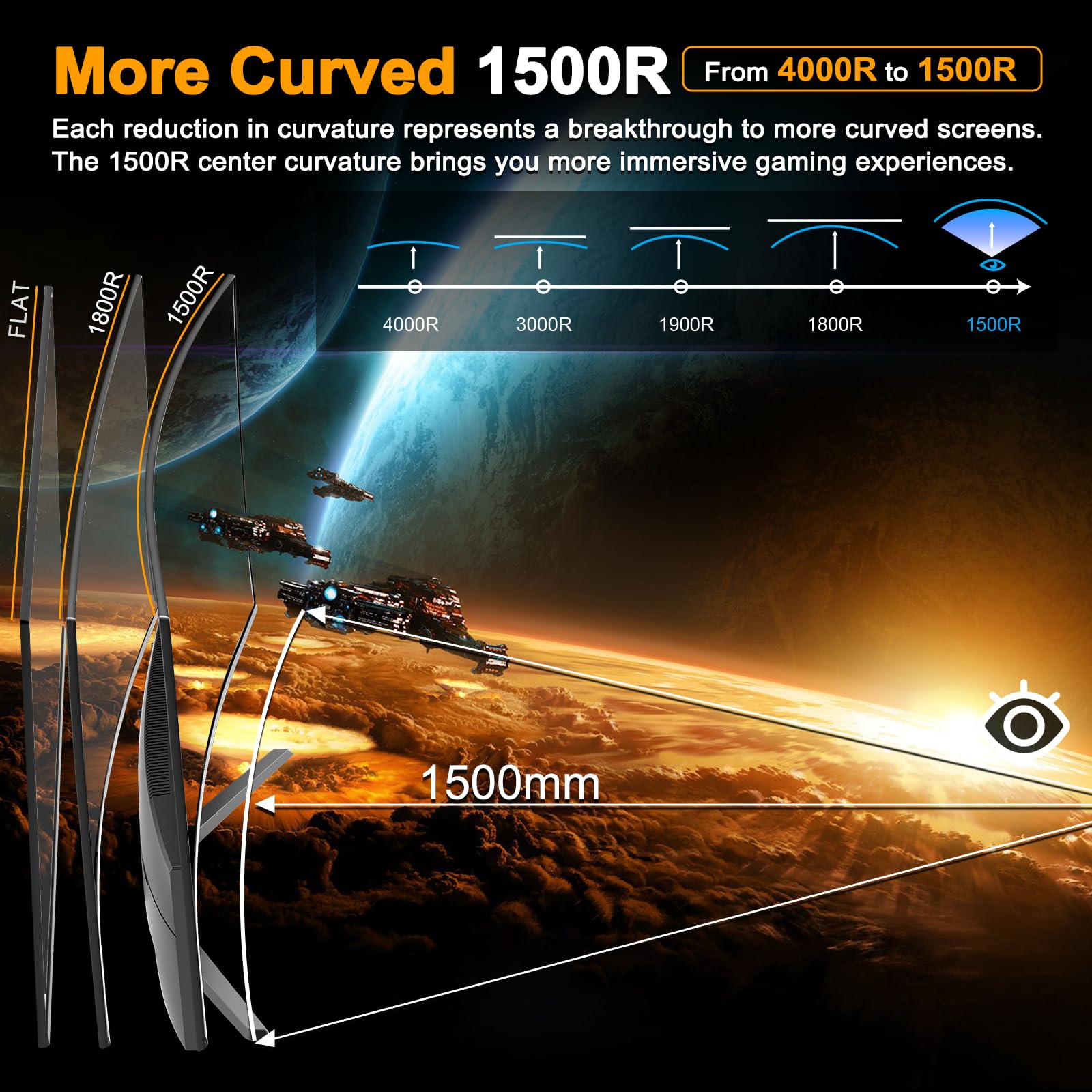 24 Inch Curved Gaming Monitor 180Hz 1ms MPRT - SANSUI FHD 1080P Computer Monitor with Built-in Speakers, FreeSync, 130% sRGB HDR, HDMI & DP Ports, VESA Mount - Perfect for Esports, Streaming & Home Office (Includes HDMI Cable)