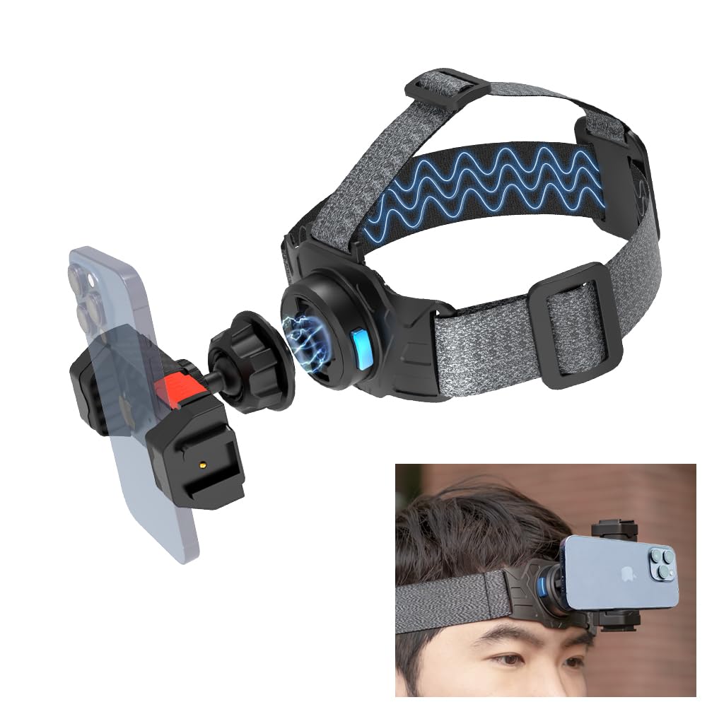 Magnetic Head Mount Phone Holder - Hands-Free First Person View Video Bracket with Adjustable Phone Clip (4