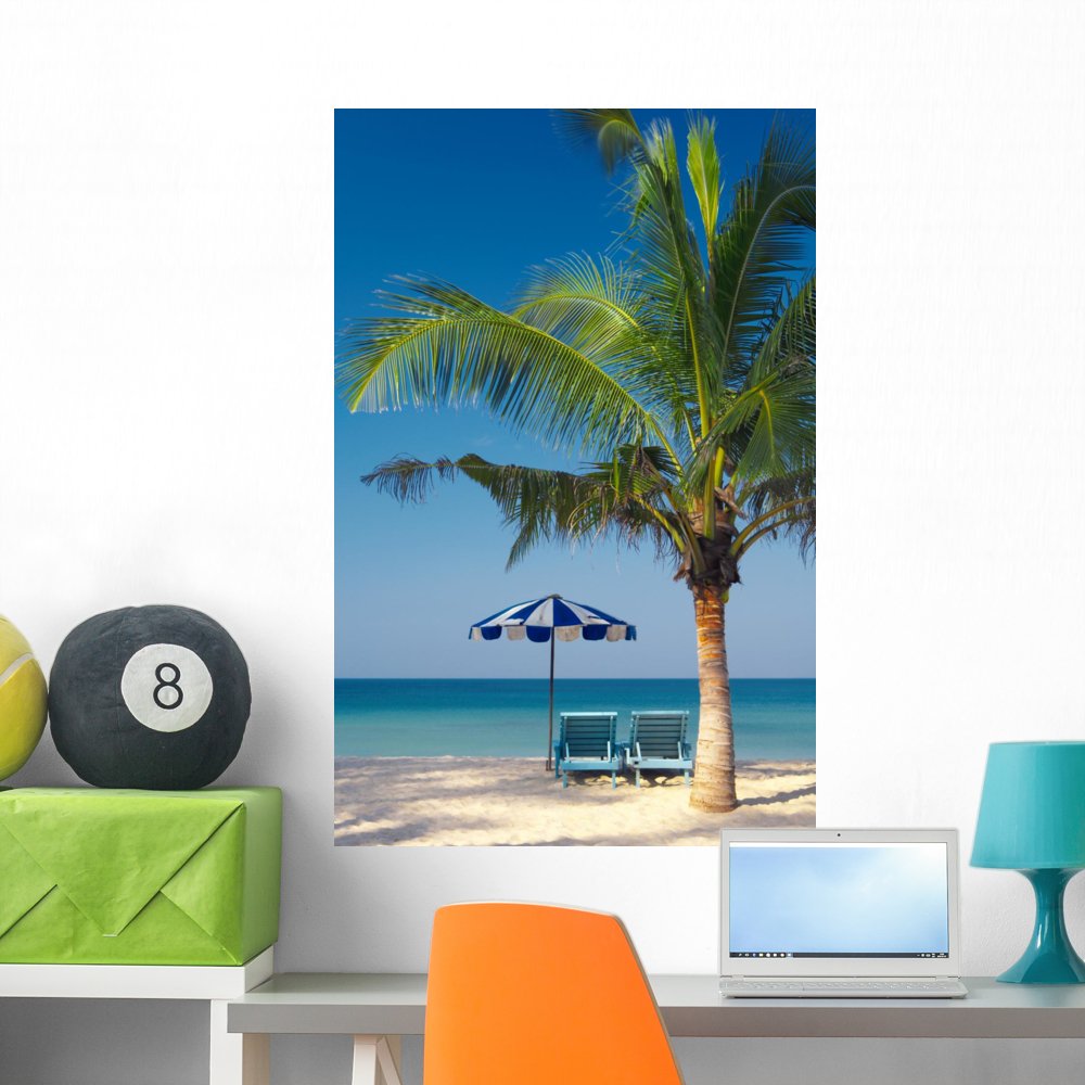 Wallmonkeys Palm Chairs & Umbrella Wall Decal - Peel and Stick Removable Graphic Art (36