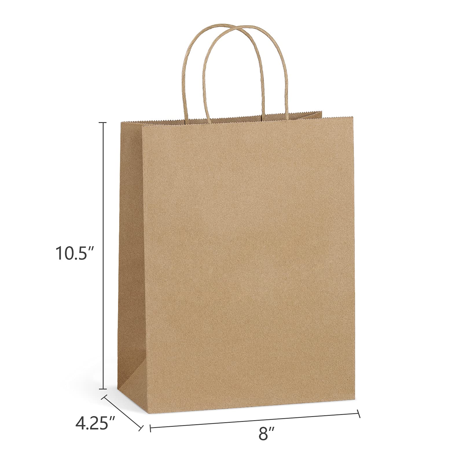 Eupako 100-Pack 8x4.25x10.5 Inch Brown Kraft Paper Gift Bags with Handles - Bulk Shopping Bags for Retail, Party Favors, Wedding, Birthday & Merchandise Packaging | Eco-Friendly & Durable
