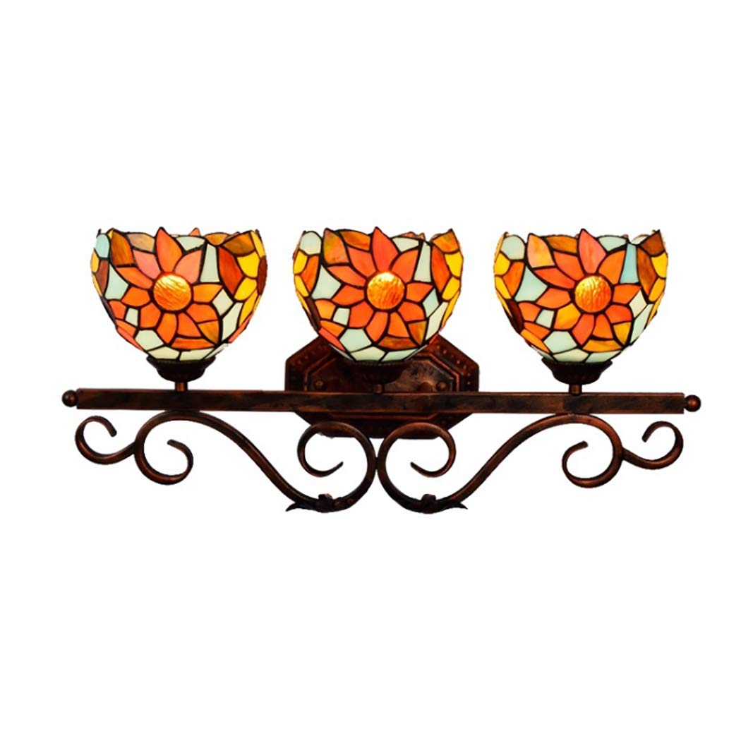 Tiffany Style Sunflower Stained Glass Vanity Light Fixture - Bathroom Dressing Room Makeup Mirror Lighting for Vintage Home Decor | Perfect for Powder Rooms, Boudoirs & Farmhouse Style Bathrooms