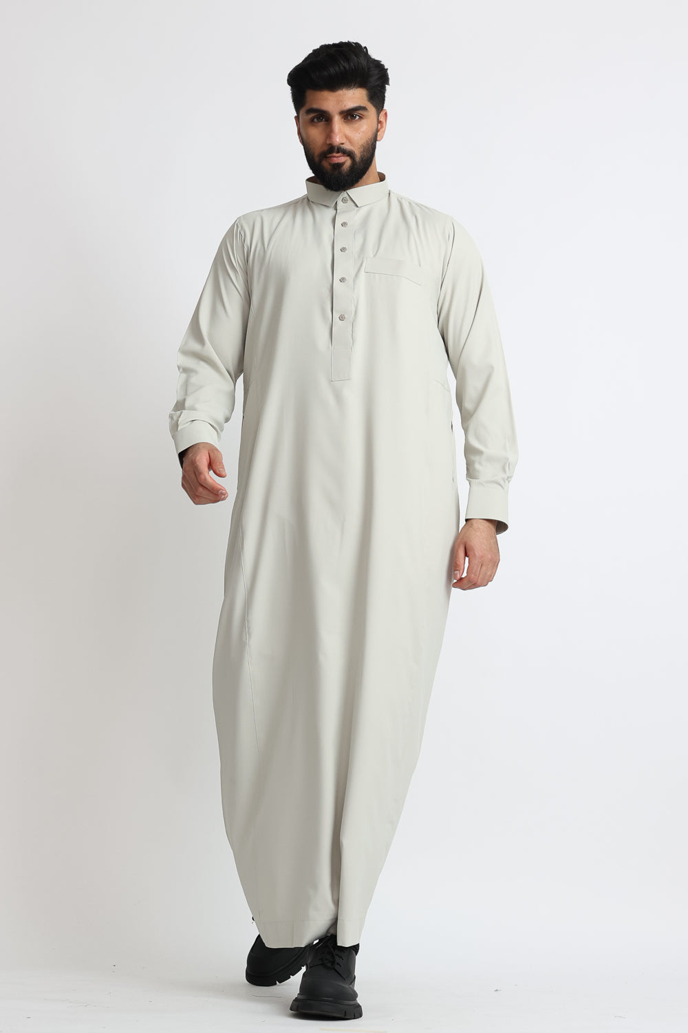 Premium J109 Foggy Grey Tuxedo Thobe for Men - Elegant Islamic Formal Wear - Perfect for Weddings, Eid Celebrations & Special Occasions