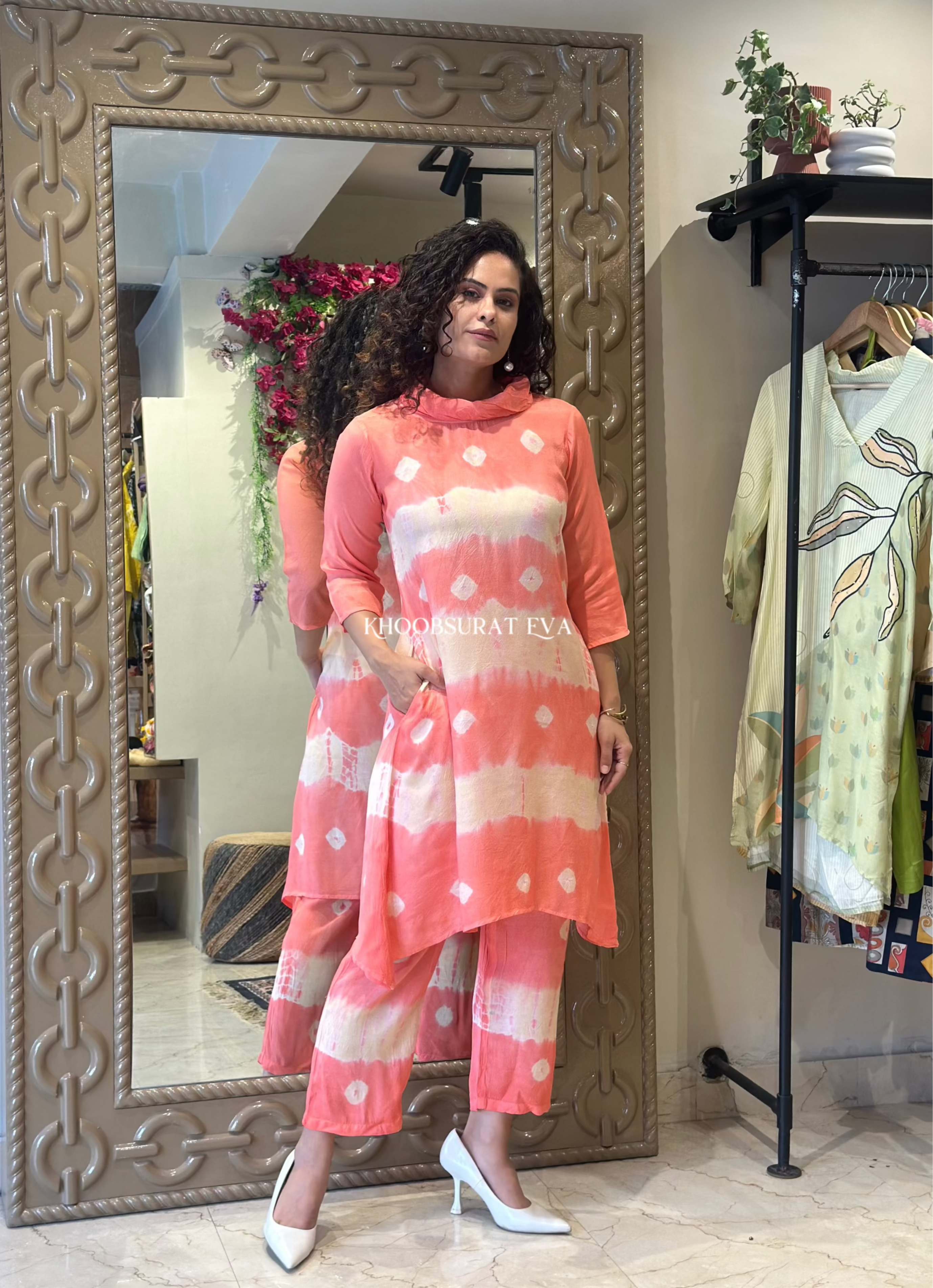 ZARA Women's Peach Versatile Coord Set - Stylish 2-Piece Outfit for Casual Wear, Work & Date Nights