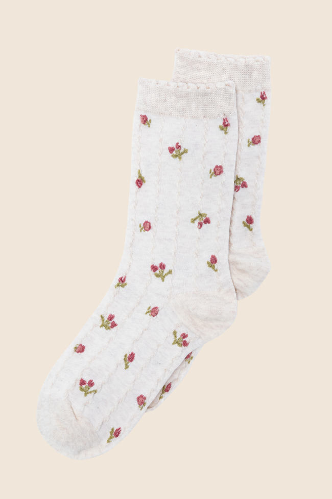 Premium Cream Florette Socks for Women - Soft Floral Lace Ankle Socks - Comfortable & Breathable Everyday Wear - Perfect for Home, Office & Special Occasions