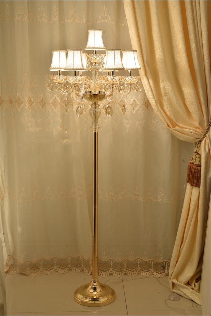 European Gold Crystal Floor Lamp with Cloth Lampshade - Luxury Creative E14 Reading & Craft Light for Living Room & Bedroom - Perfect for Cozy Reading Nooks and Elegant Home Decor (7 Heads)