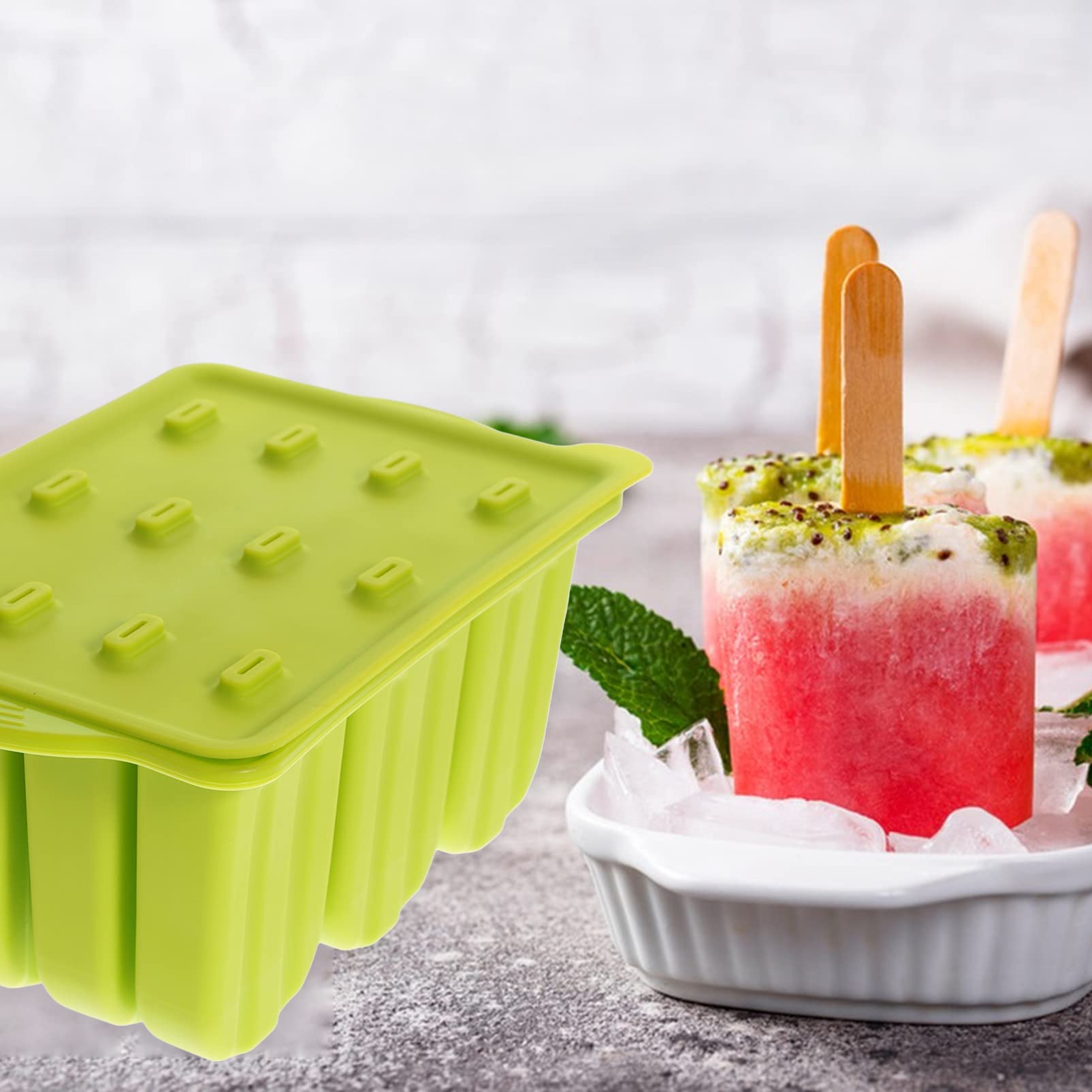 DOITOOL Reusable Silicone Ice Pop Molds for Homemade Popsicles - Includes Bags, Sticks, Funnel & Cleaning Brush (Green) - Perfect for Summer Treats, Kids Snacks & Party Desserts
