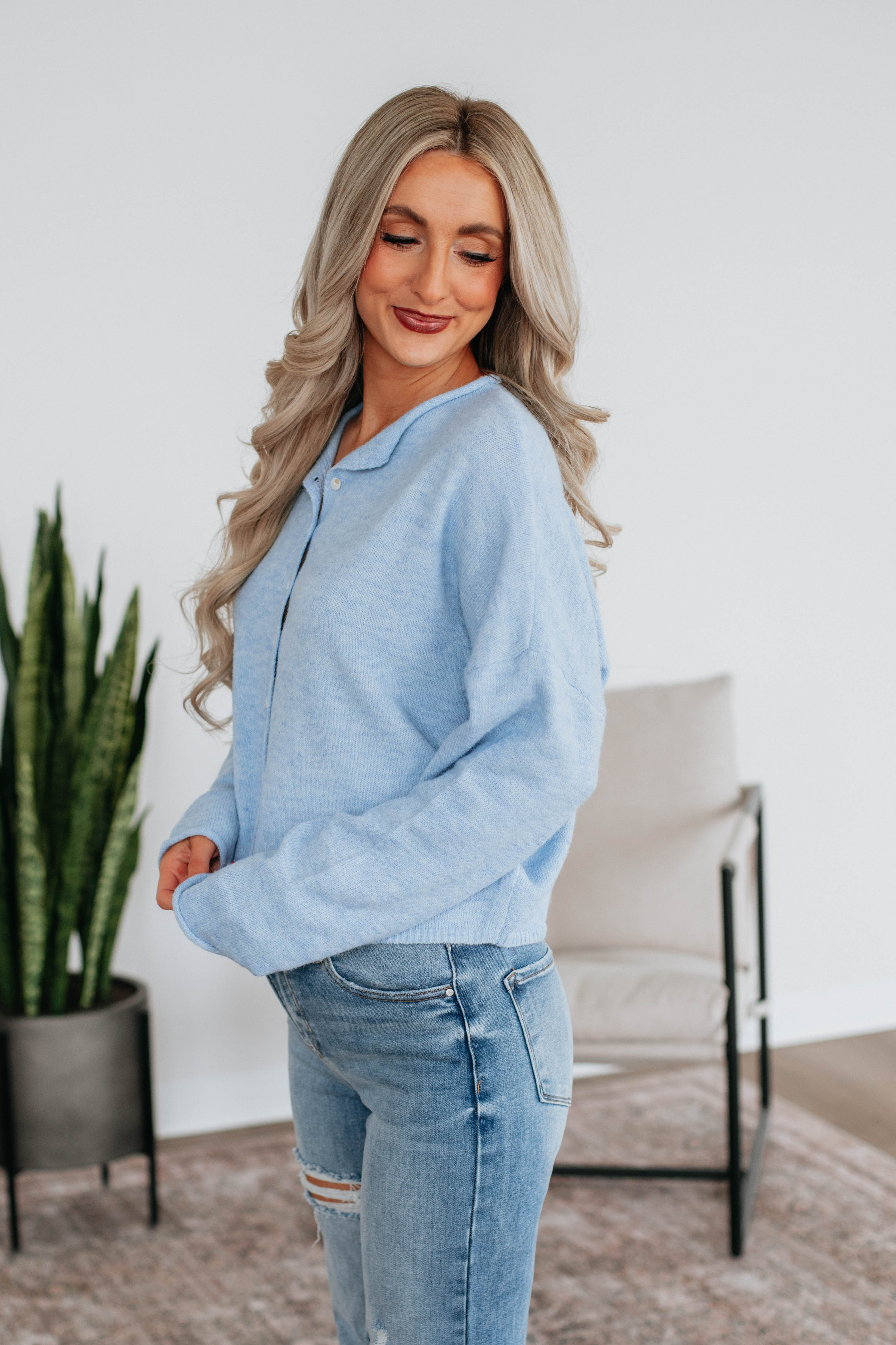 Brooke Cardigan Sky Blue - Women's Lightweight Knit Sweater for Casual Wear & Layering | Perfect for Office, Outings & Cozy Evenings