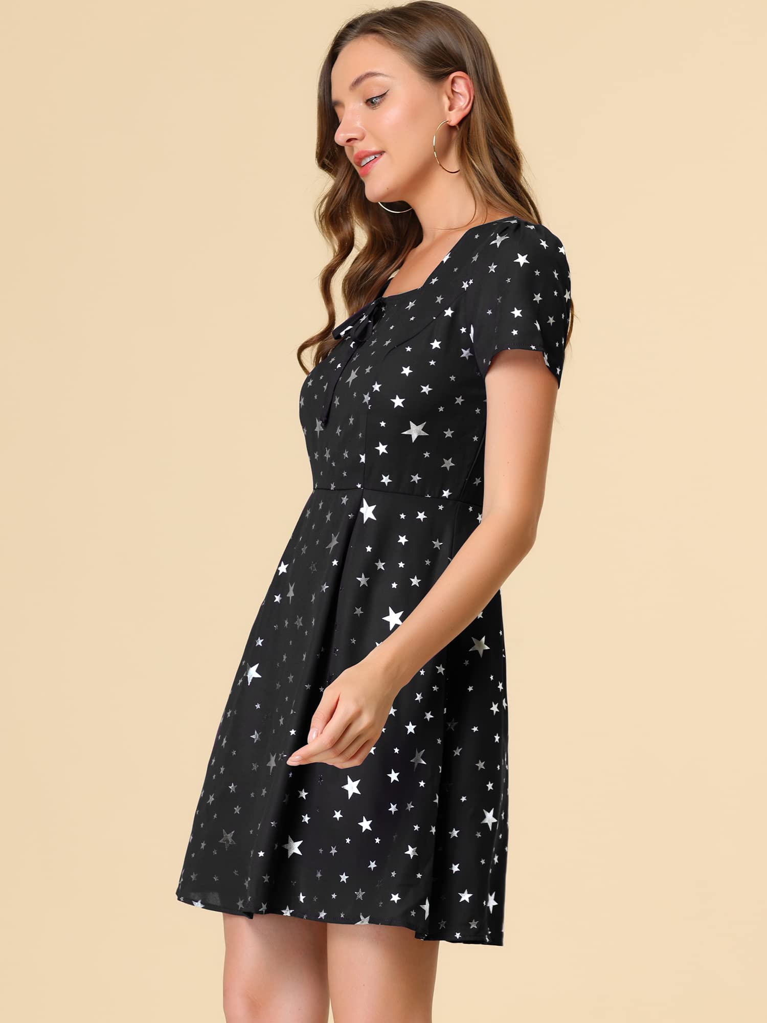 Allegra K Women's Casual Summer Dress - Floral Print Short Sleeve A-Line Dress for Outdoor Parties, Beach Vacations & Date Nights