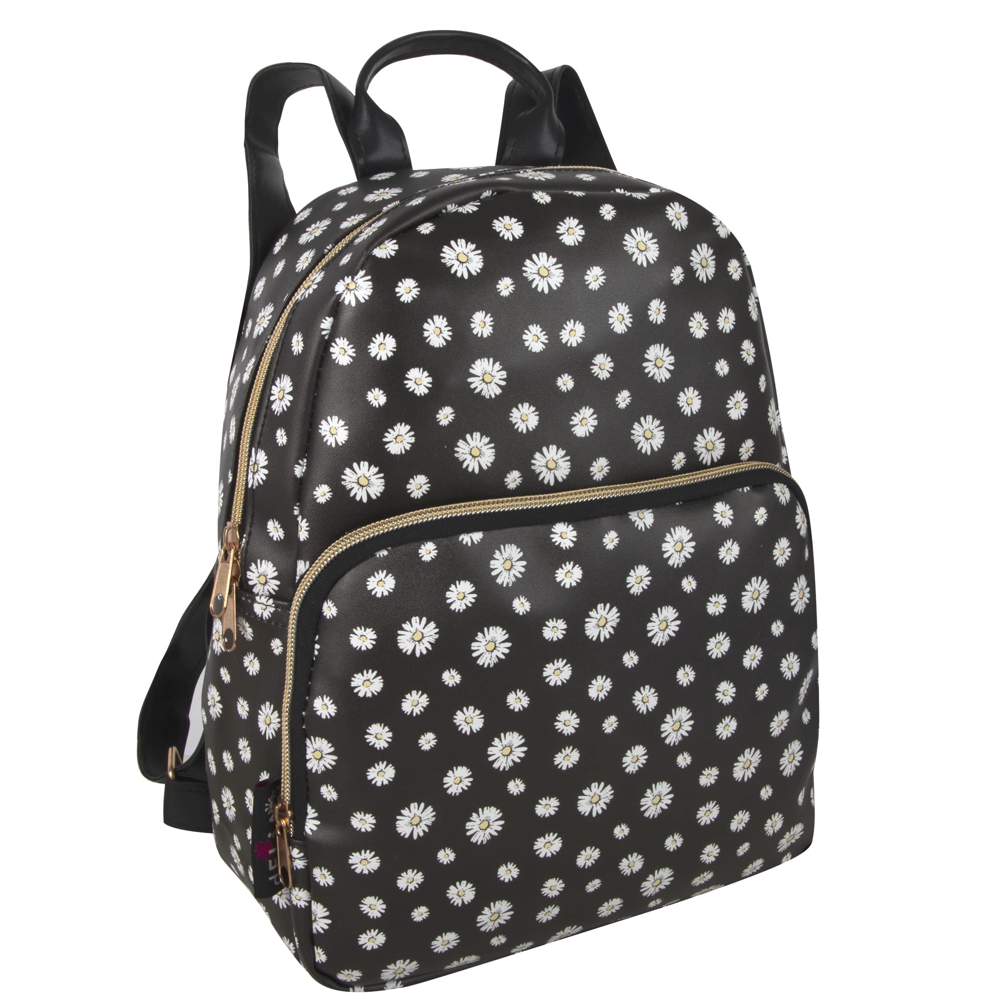 Vegan Leather Mini Backpack for Women & Teens - Stylish Small Purse Backpack for School, Travel & Daily Use | Delia's Fashion Backpack in Darkness and Daisies Design
