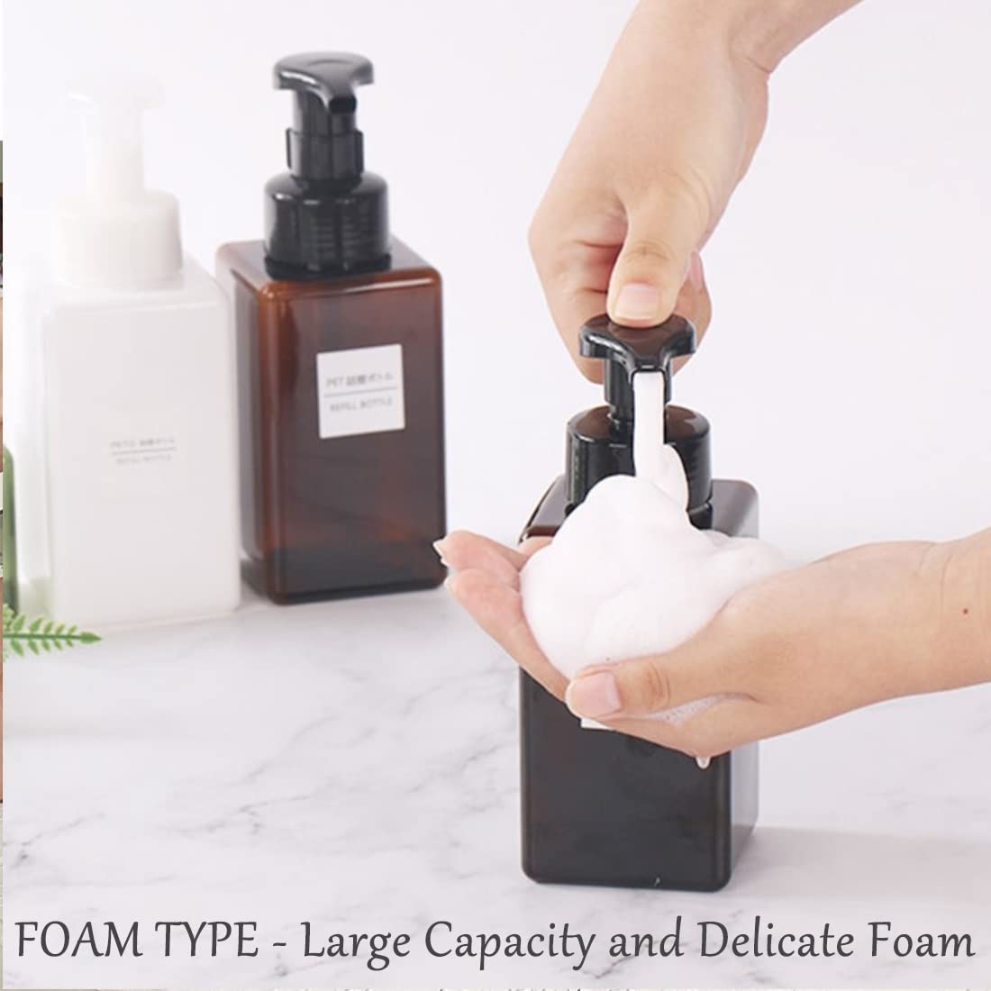 Refillable Foaming Soap Dispenser 16oz (450ml) - Modern Square Pump Bottle for Shampoo, Body Wash & Liquid Soap | PETG Plastic Empty Soap Dispenser for Kitchen, Bathroom & Hospital Use | 2-Pack Brown | Perfect for Home, Office and Commercial Spaces