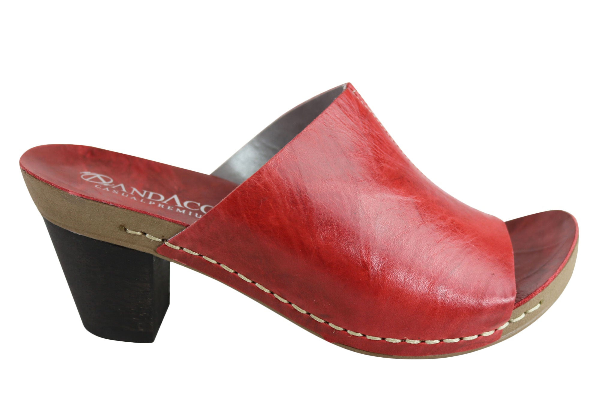 Andacco Women's Leather Mid Heel Sandals Slides - Comfortable Gallon Size Made in Brazil - Perfect for Summer, Beach, and Casual Outings