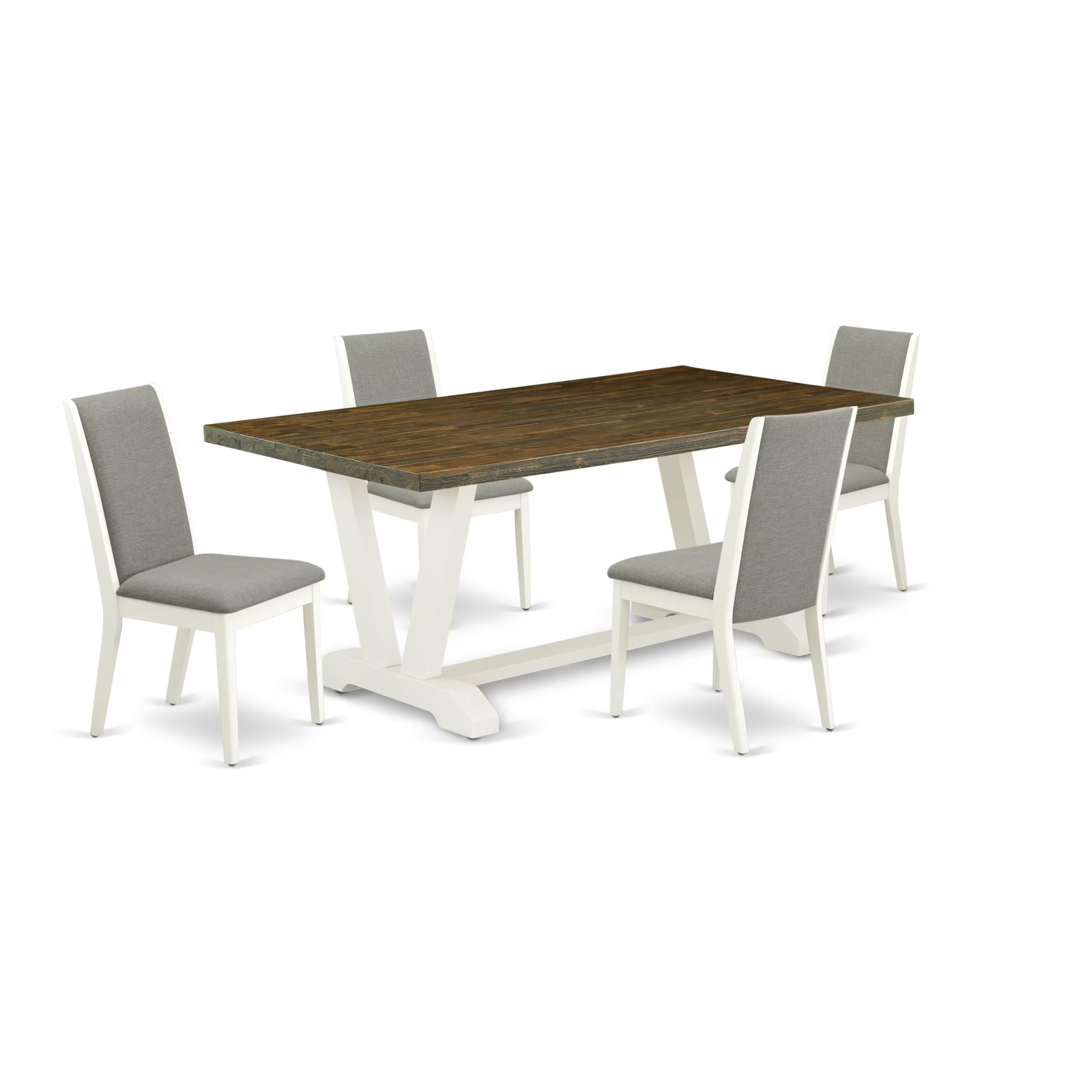 East West Furniture 5-Piece Dining Table Set for 4 - Rectangle Kitchen Table with V-Legs & 4 Linen Upholstered Chairs, 40x72 Inch, Multi-Color - Perfect for Small Kitchens, Breakfast Nooks & Compact Dining Spaces