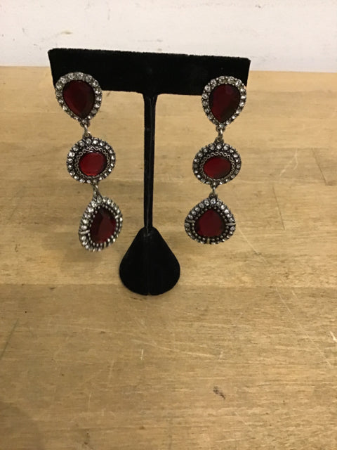 Faux Ruby & Rhinestone Drop Earrings for Women - Elegant Dangle Earrings for Party, Wedding & Evening Wear