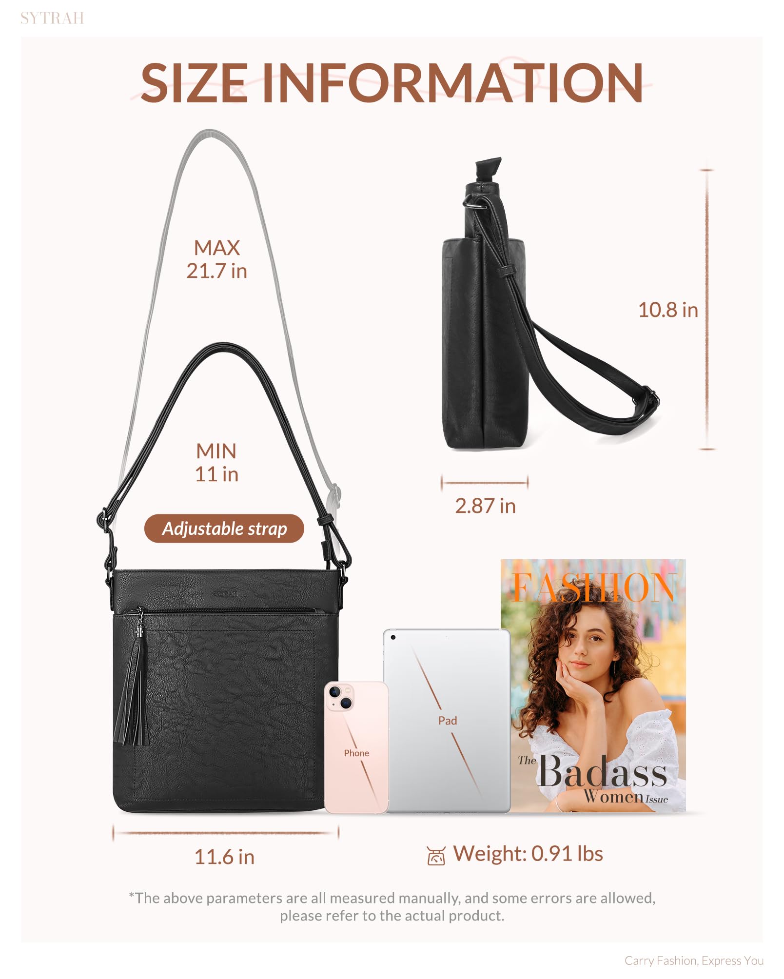 Premium Vegan Leather Crossbody Bag for Women - Adjustable Strap Lightweight Shoulder Purse with Tassel | Perfect for Work, Travel & Everyday Use