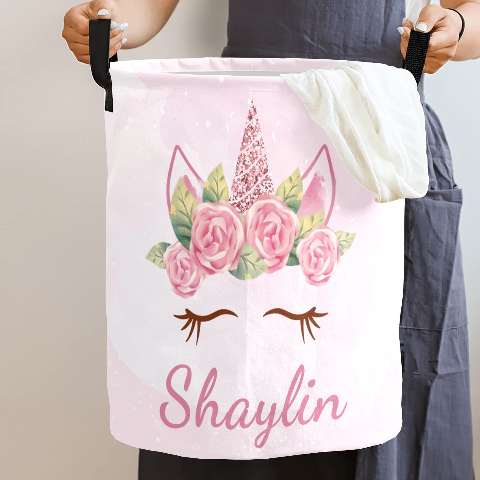 Custom Personalized Laundry Basket with Handle - Collapsible Clothes Hamper for Bedroom, Bathroom & Living Room Storage - Unicorn Design (Perfect for Kids' Room, Dorm Organization & Space-Saving Home Decor)