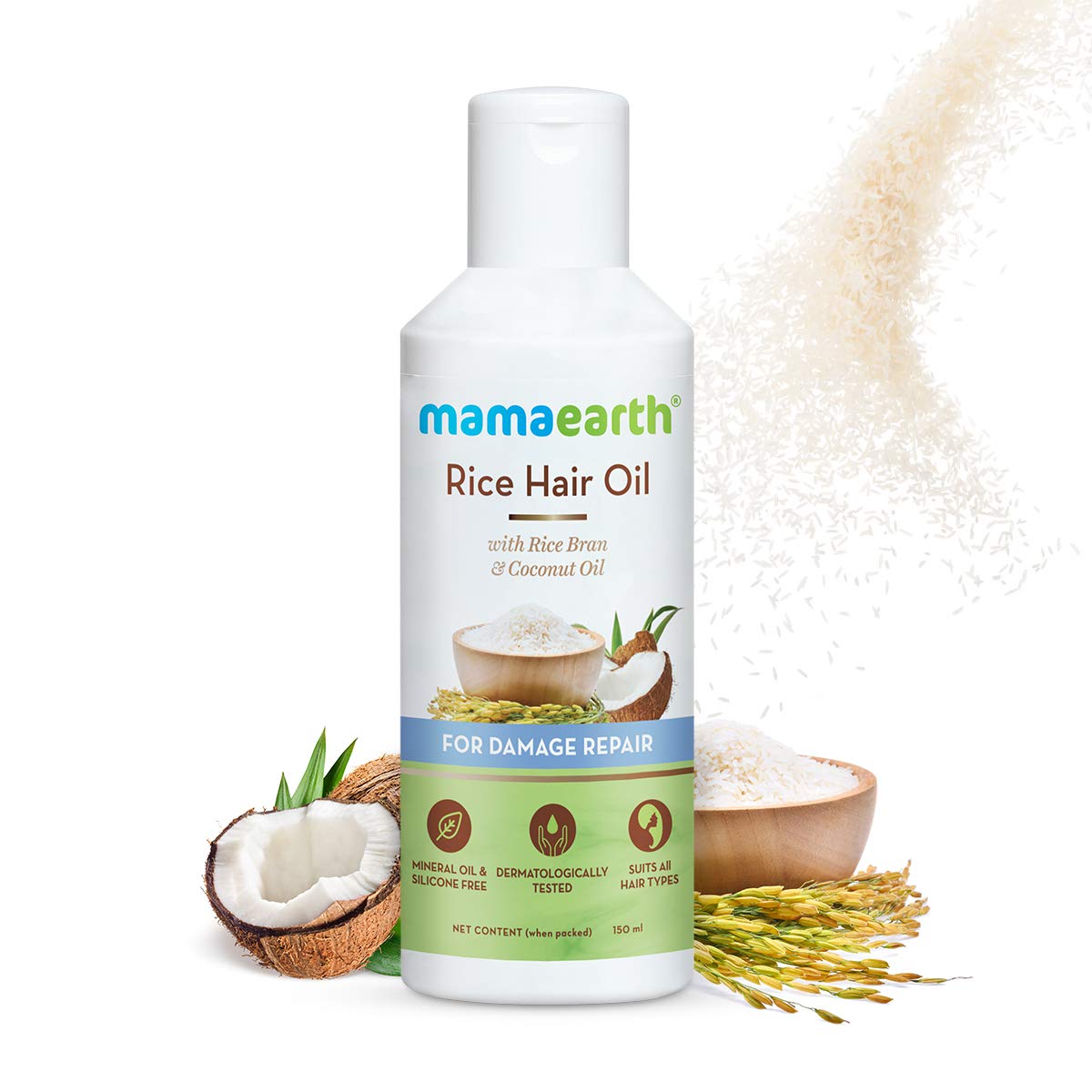 Mamaearth Rice Hair Oil 150ml - Natural Hair Growth & Shine Treatment for Dry, Damaged Hair - Perfect for Daily Nourishment & Scalp Care