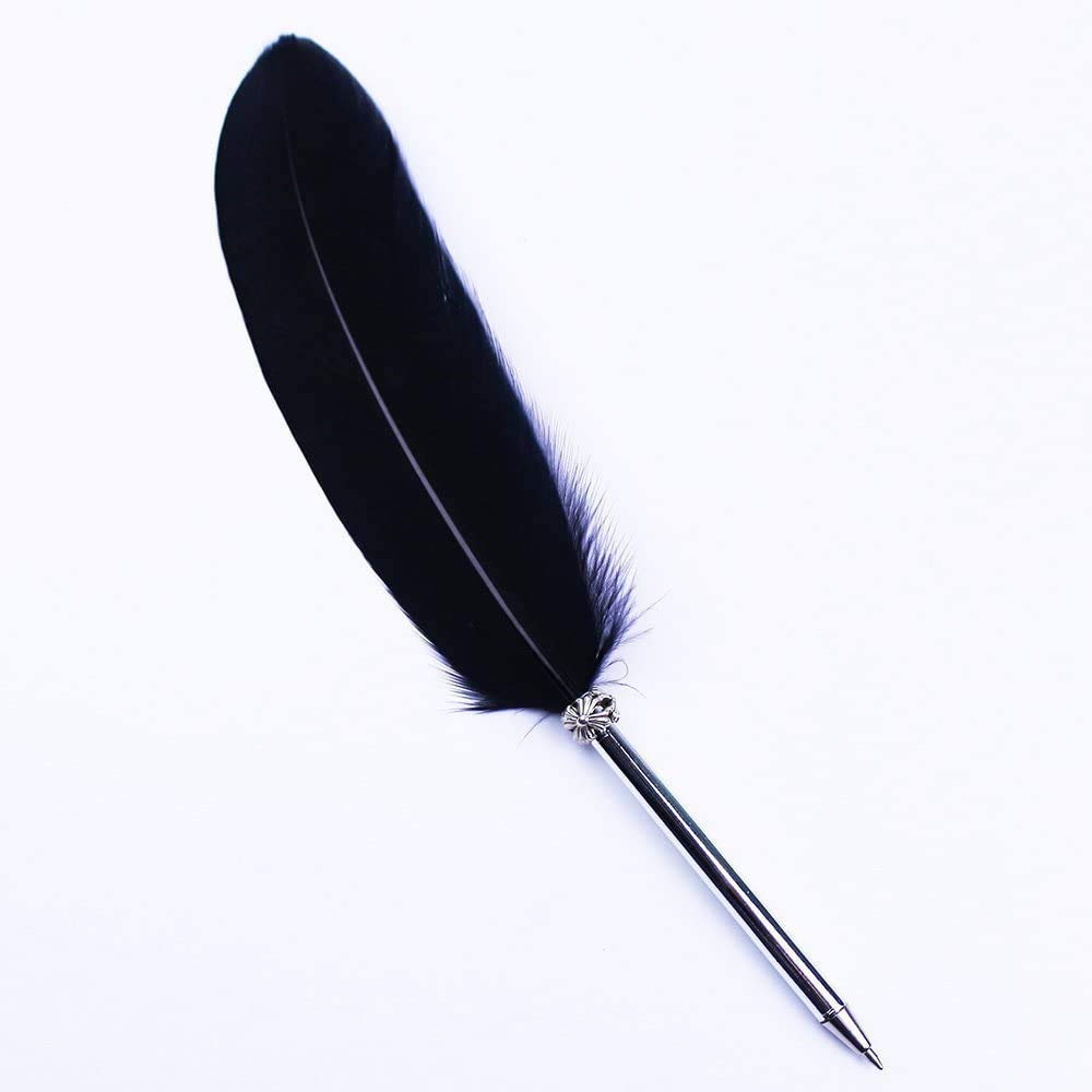 Natural Feather Ballpoint Pen with Black Ink - Luxury Handwriting Stationery for Kids, School Writing & Signatures | Perfect for Calligraphy, Gift Giving & Vintage-Themed Events