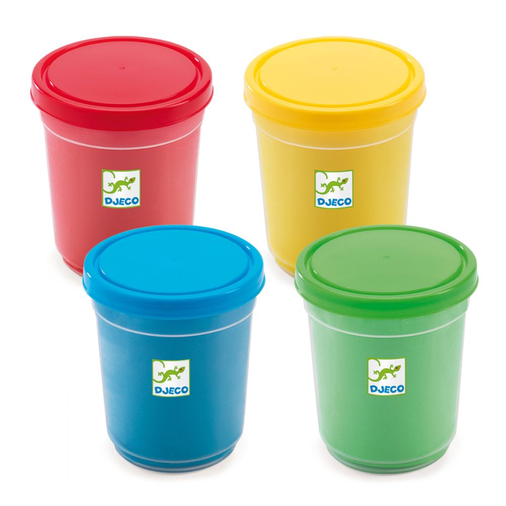 Djeco 4 Tubs of Non-Toxic Modeling Play Dough for Kids - Soft & Colorful DIY Arts & Crafts Clay - Perfect for Creative Play, Sensory Learning & Birthday Party Activities