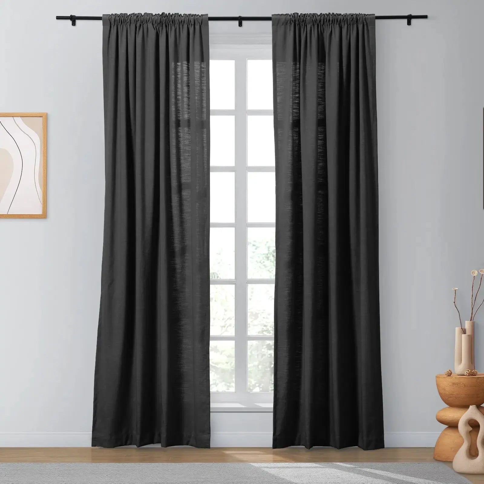Isabella Heavyweight Cotton Blackout Curtains - Soft Top Thermal Insulated Drapes for Living Room & Bedroom - Noise Reducing & Energy Saving Window Treatments