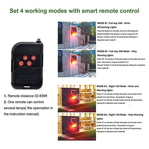 Solar Powered Strobe Light with Remote Control - Waterproof Outdoor Security Alarm Light with Sound for Home, Farm, Barn, Villa Protection | Ideal for Nighttime Security & Property Safety