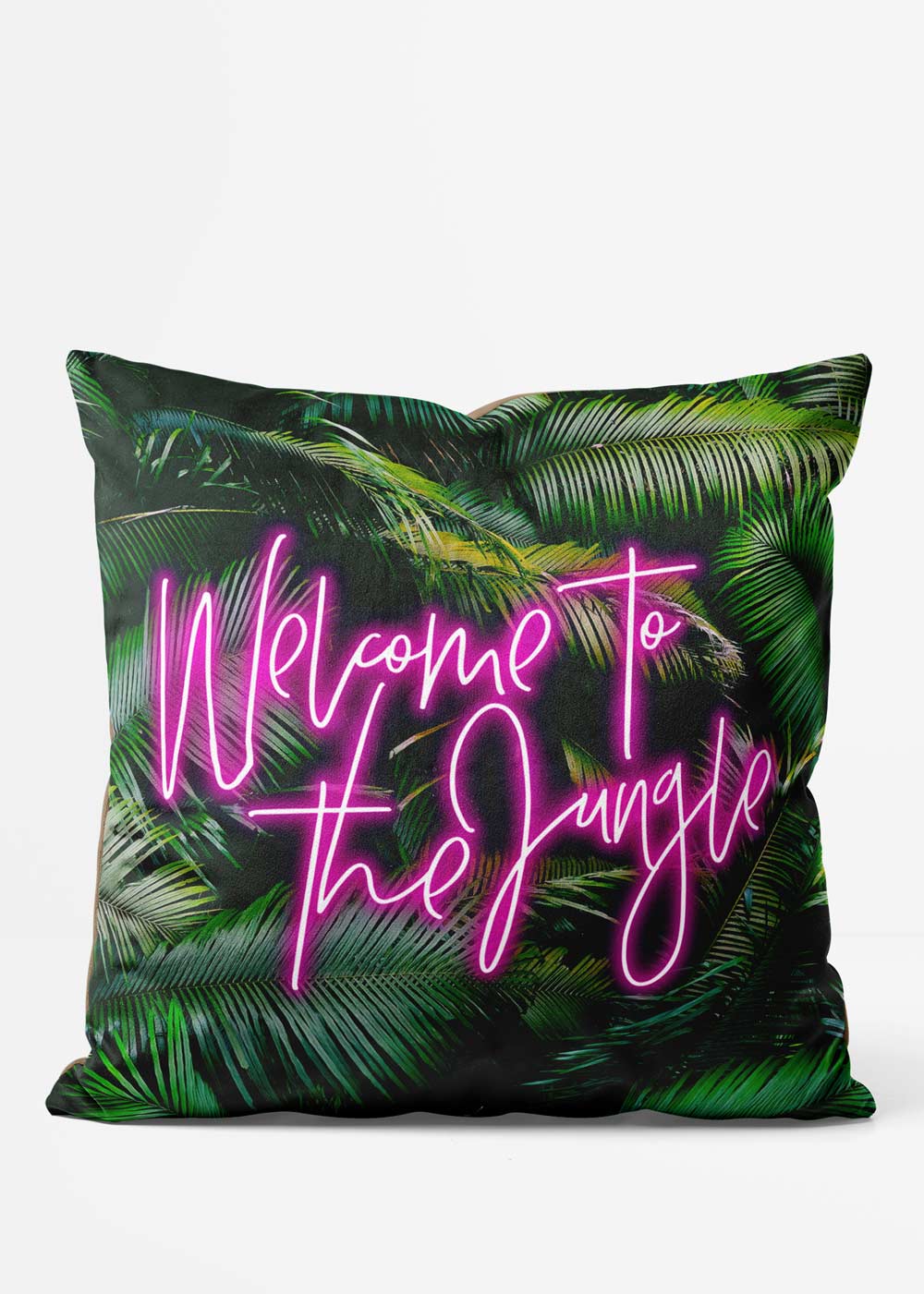 Welcome To The Jungle Tropical Print Cushion - Exotic Leaf Design Throw Pillow Cover for Sofa, Bed & Outdoor Decor - Perfect for Boho, Jungle Theme Rooms and Patio Furniture