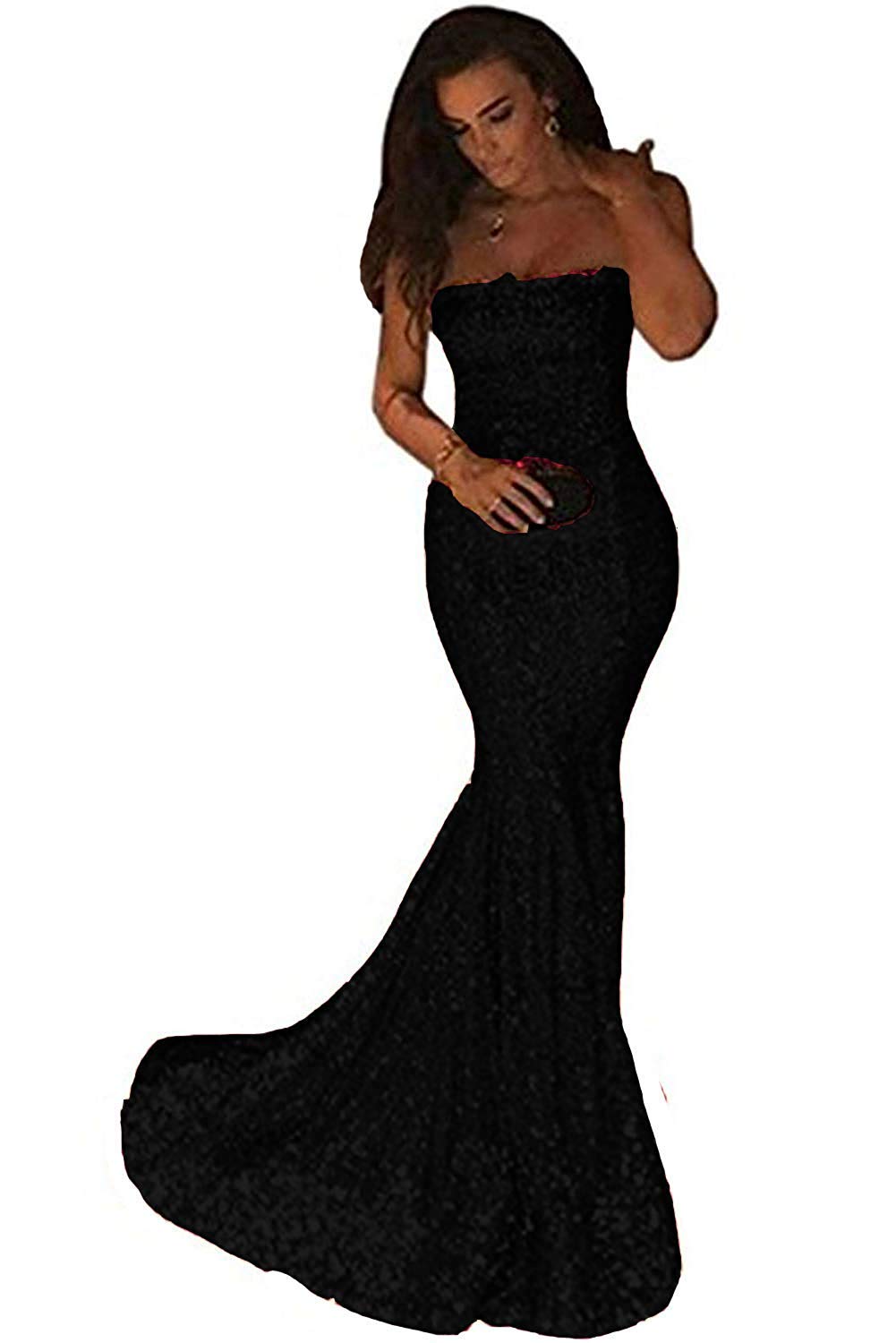 Kivary Women's Sparkly Sequin Mermaid Long Strapless Formal Evening Gown Prom Dress - Perfect for Evening Galas, Prom Nights & Special Occasions