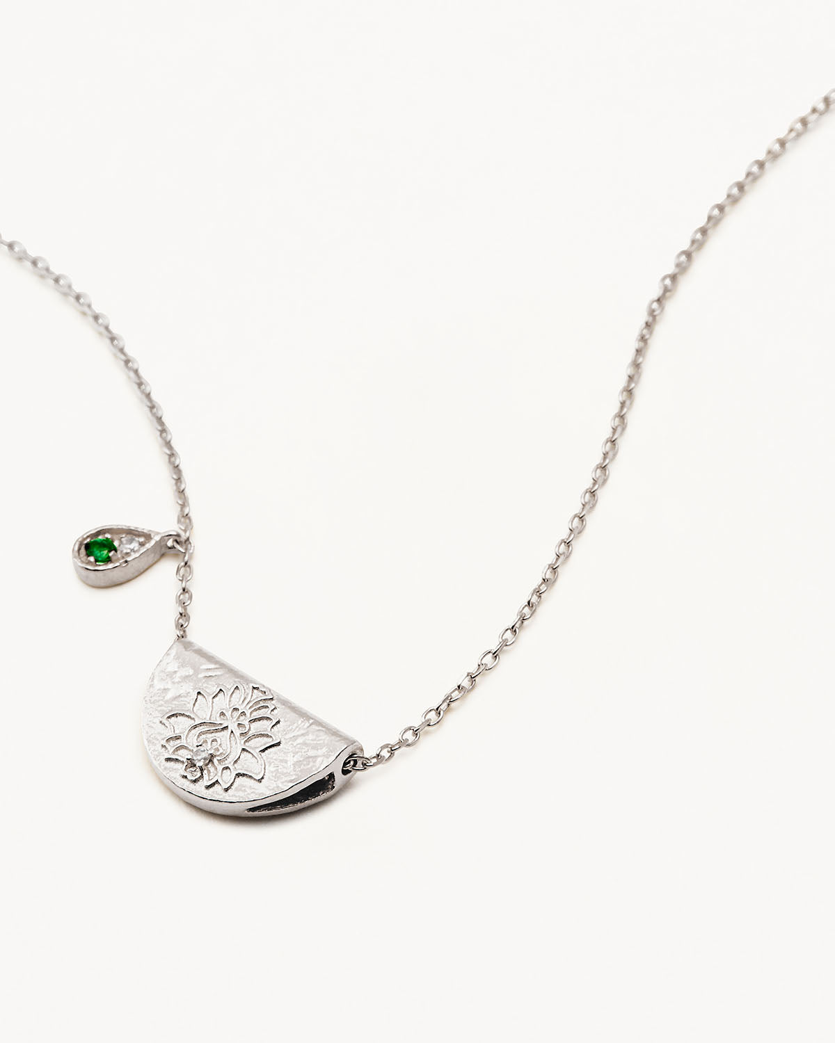 May Birthstone Necklace - Sterling Silver Lotus Pendant with Emerald Gemstone | Perfect for Mother's Day, Birthday & Anniversary Gifts
