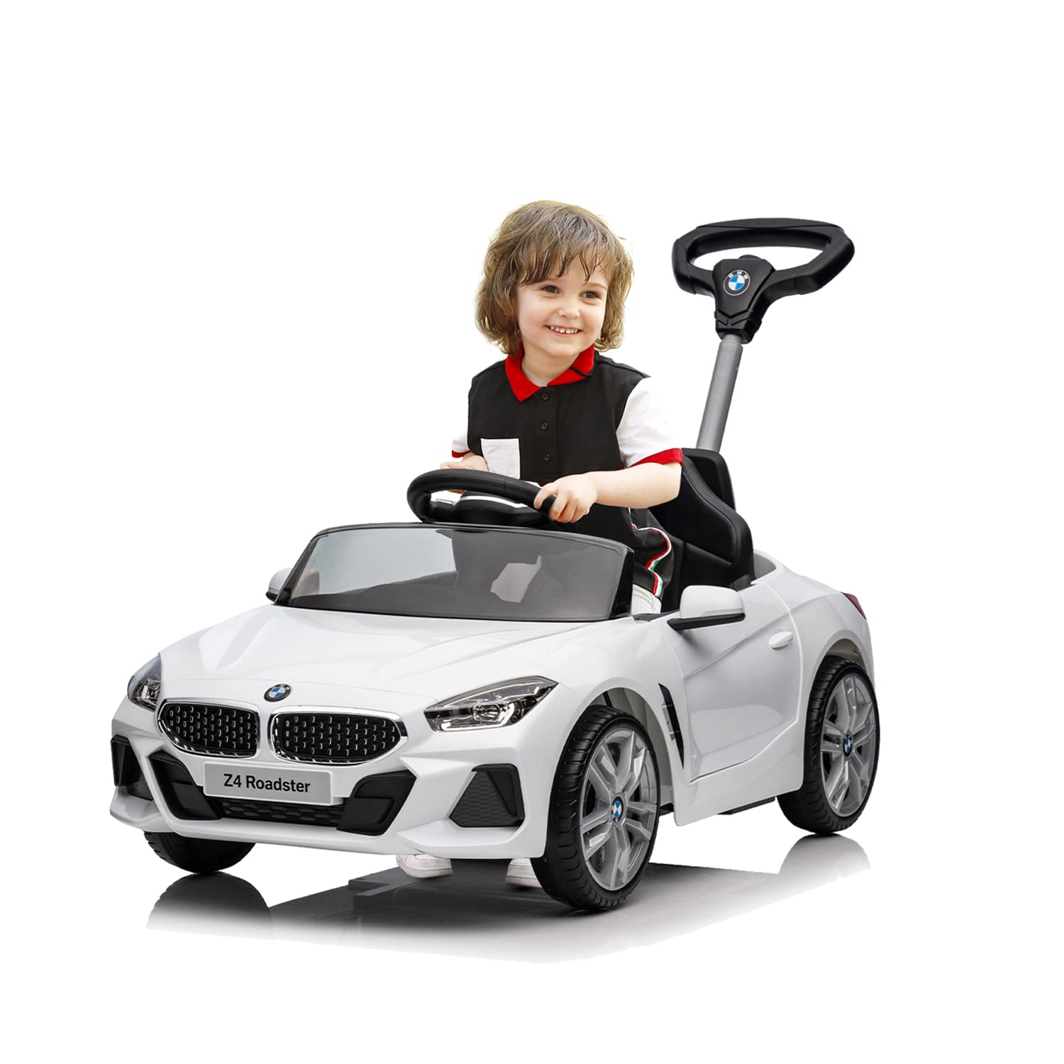 BMW Z4 Licensed Push Ride-On Car for Toddlers 1-3 Years - Adjustable Push Rod, Fun Horn & Music, Silent Wheels - Perfect Baby Birthday Gift (White) | Indoor & Outdoor Play, First Driving Experience, Pretend Play Toy for Kids