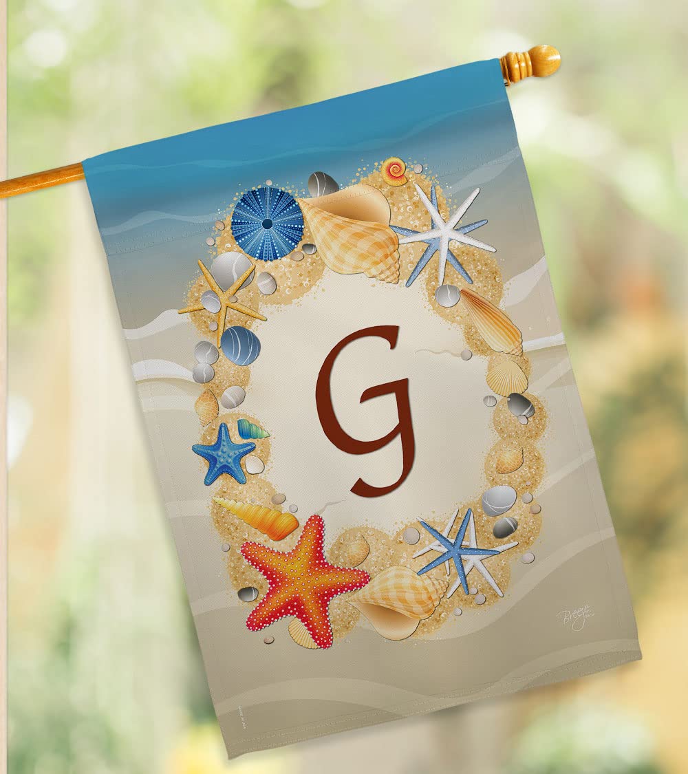 Coastal Beach Flag Set w/Flagpole - Summer G Initial Decor for Garden & Home