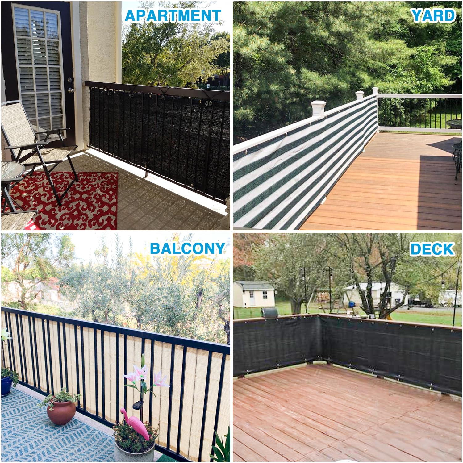 3' x 242' Green Balcony Privacy Screen - Durable Outdoor Fence Panels with Zip Ties for Apartment Railing, Porch, Deck & Backyard - Perfect for Creating Shade, Wind Protection and Enhanced Privacy in Outdoor Spaces