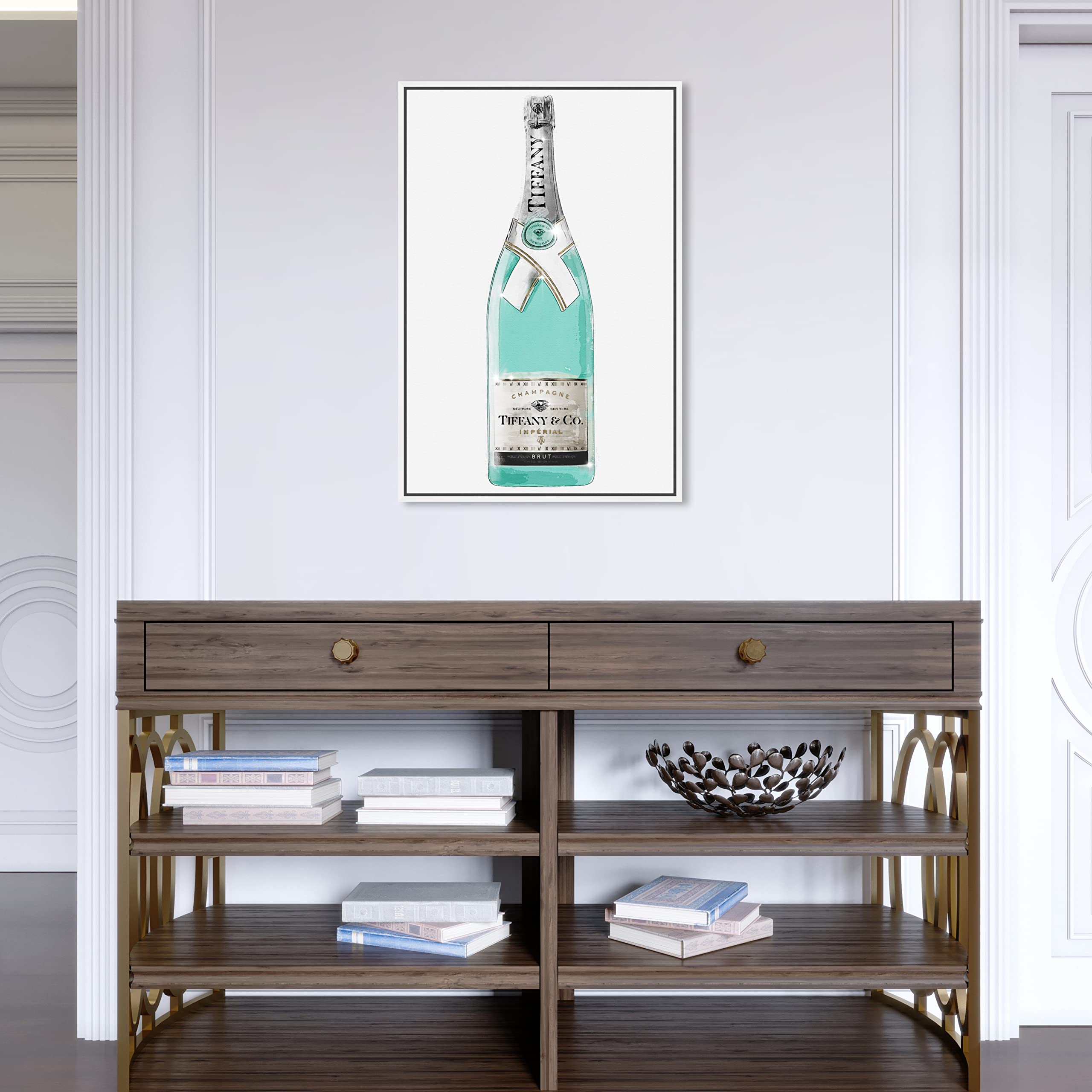Oliver Gal Artist Co. 'Priceless Champagne' Framed Wall Art Canvas Print - 16x24 Inches, Elegant Home & Bar Decor for Living Room, Dining Room, or Wine Cellar