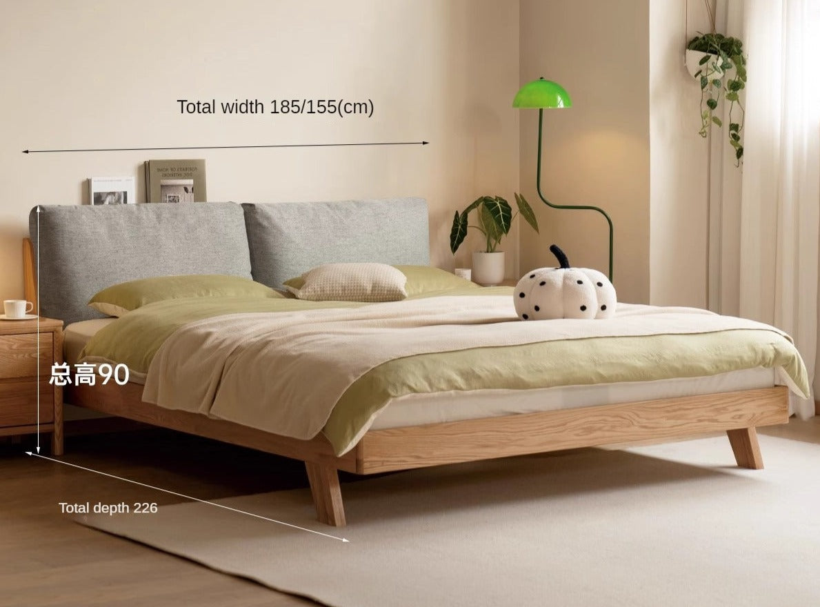 Solid Oak Wood Soft Bed Frame - Queen Size, Sturdy & Comfortable for Master Bedroom or Guest Room