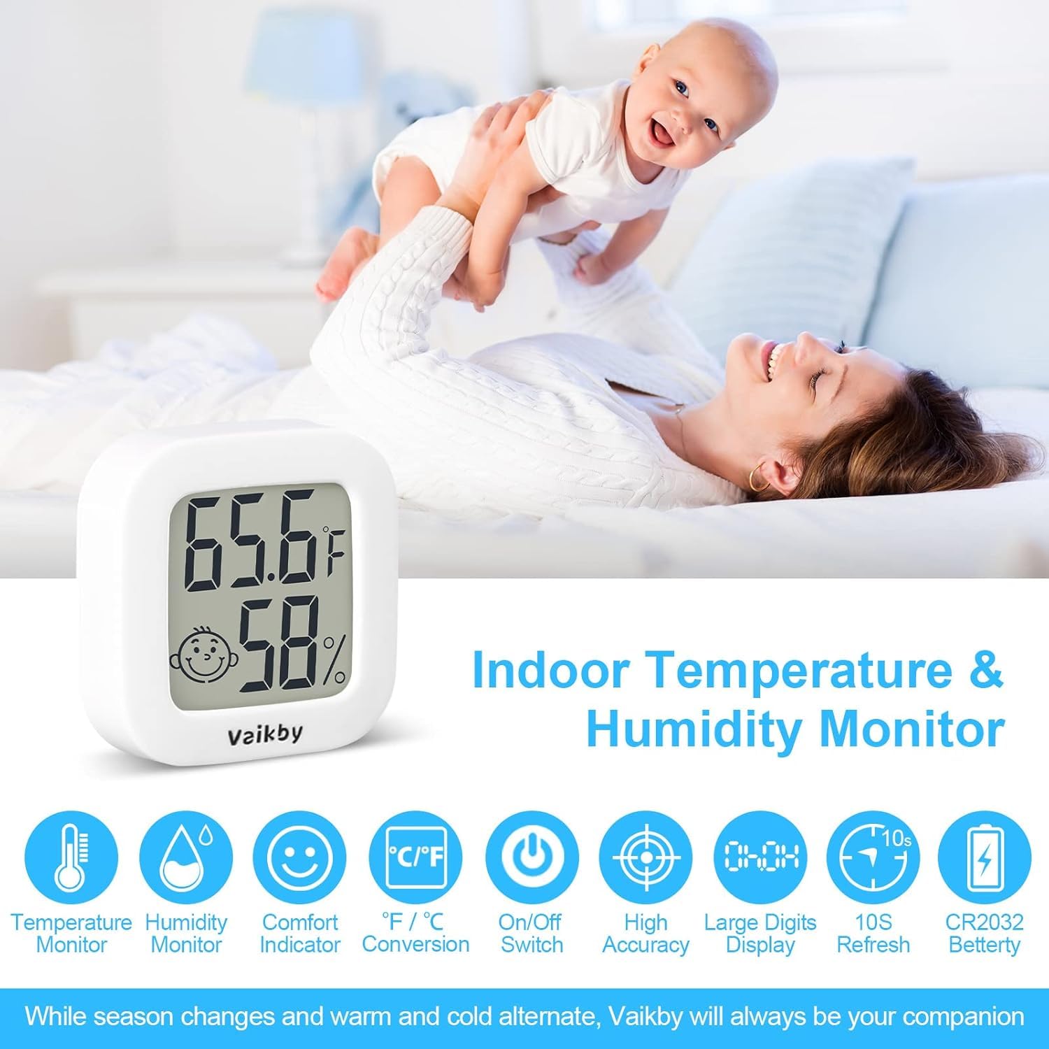 Vaikby 2-Pack Digital Indoor Thermometer Hygrometer - High Accuracy Temperature & Humidity Monitor for Home, Office, Greenhouse, Reptile Terrarium, Humidor, Wine Cellar | Perfect for Baby Room, Bathroom & Indoor Gardening