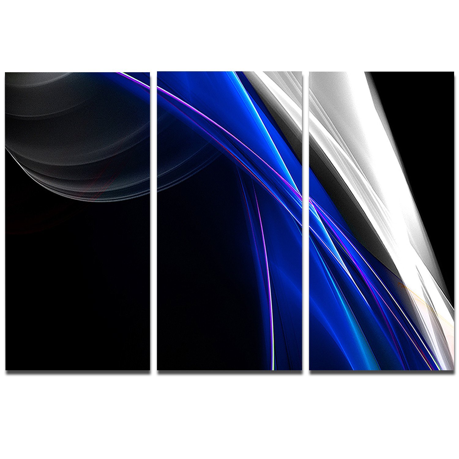 Abstract Blue Glitter Digital Art Metal Wall Decor - 3 Panel Set 36x28 Inches - Modern Home & Office Wall Art for Living Room, Bedroom, or Office Decor