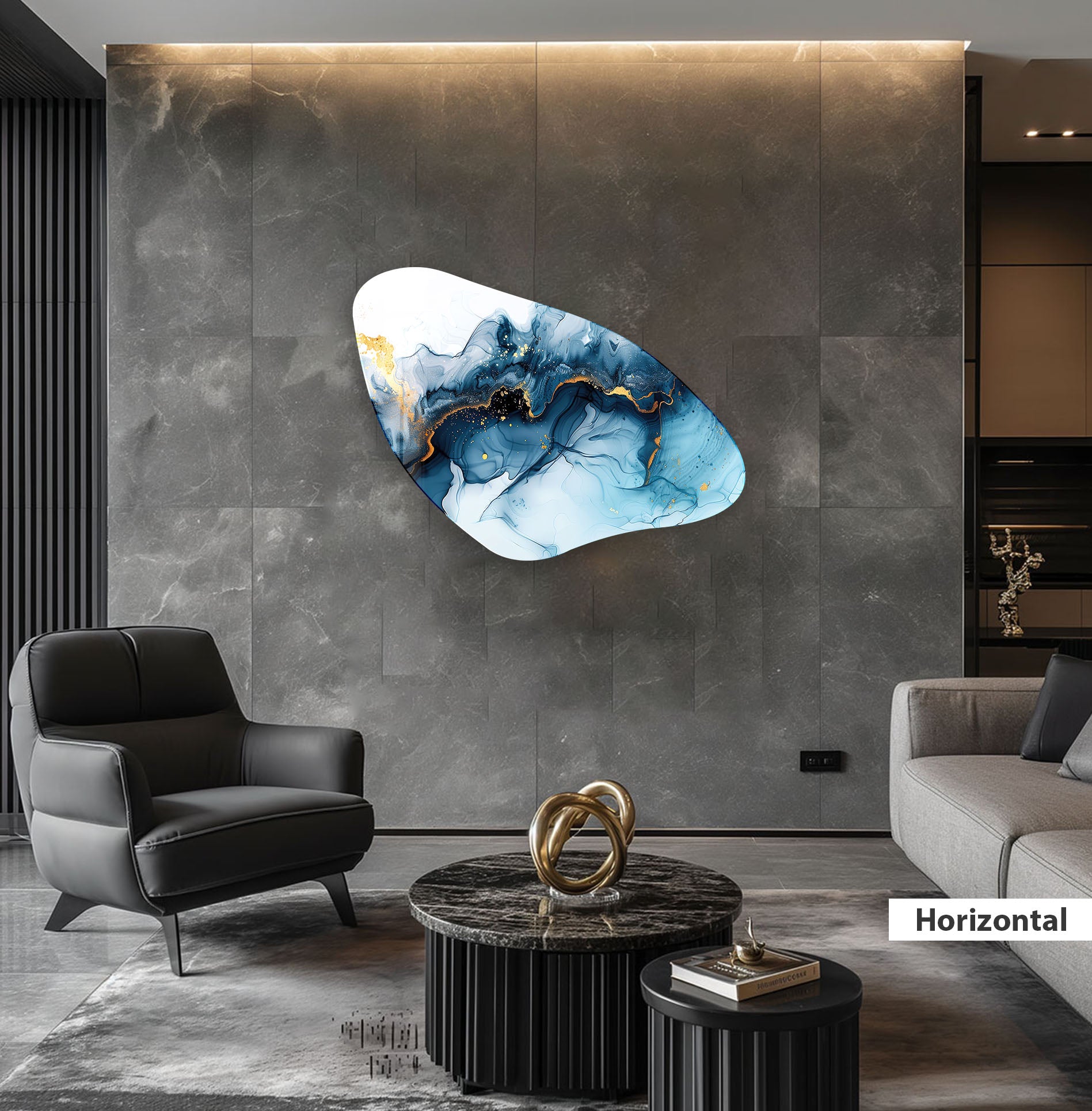 Blue Alcohol Ink Abstract Glass Wall Art - Handmade Modern Home Decor for Living Room, Bedroom & Office