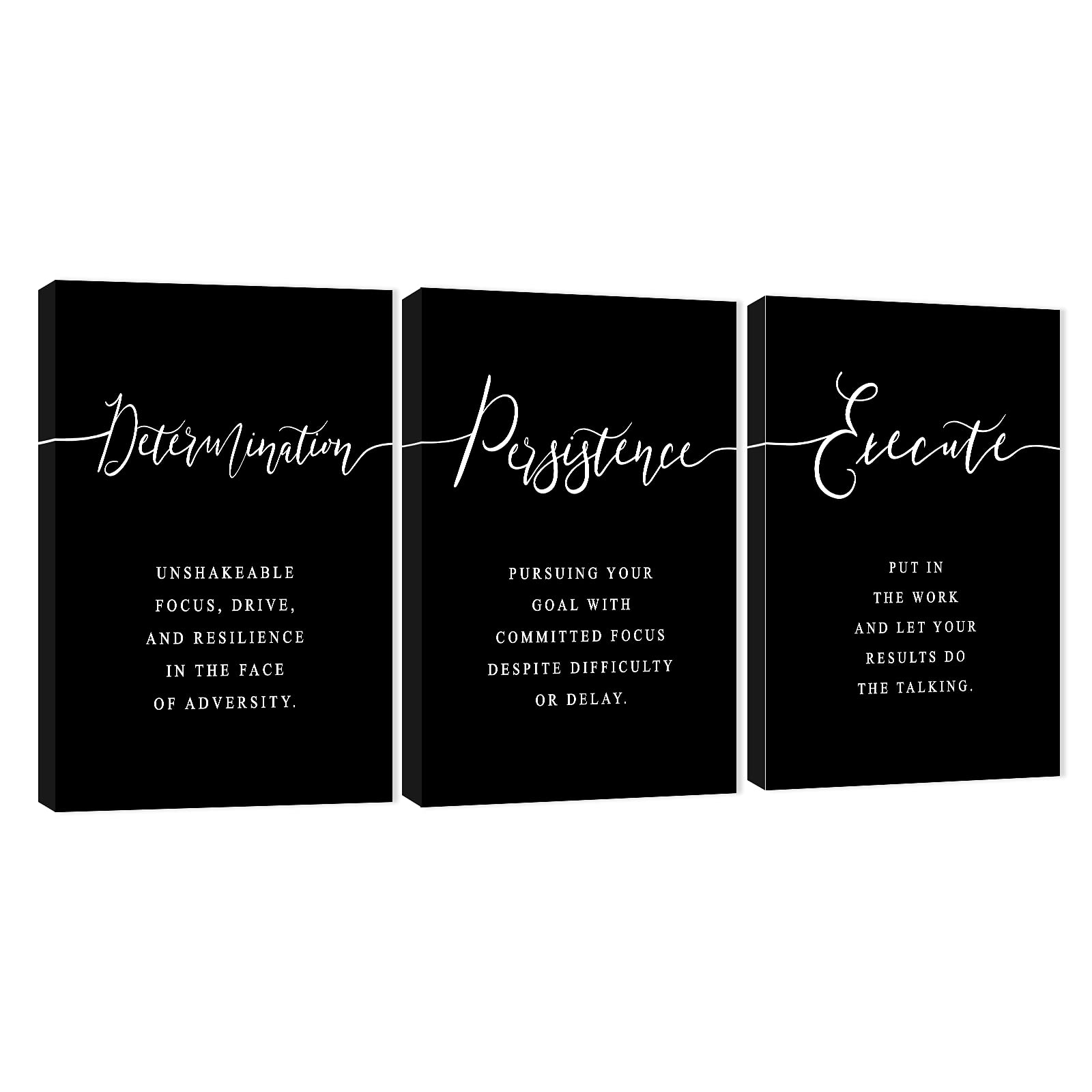 3-Piece Motivational Wall Art Set - Inspirational Quotes Canvas Prints for Office & Home Decor (20”x30”x3) - Black & White Positive Affirmation Posters - Perfect for Workspace, Living Room & Corporate Gifts