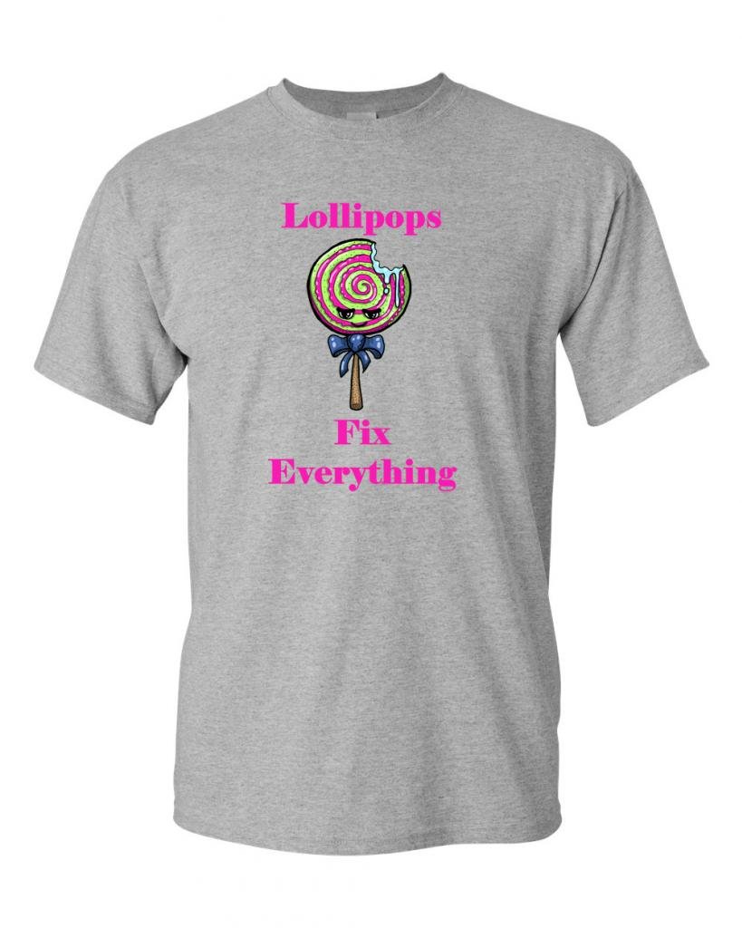 Funny Lollipop Fix Everything Slogan T-Shirt for Adults - Casual Humor Graphic Tee for Everyday Wear & Gift Giving