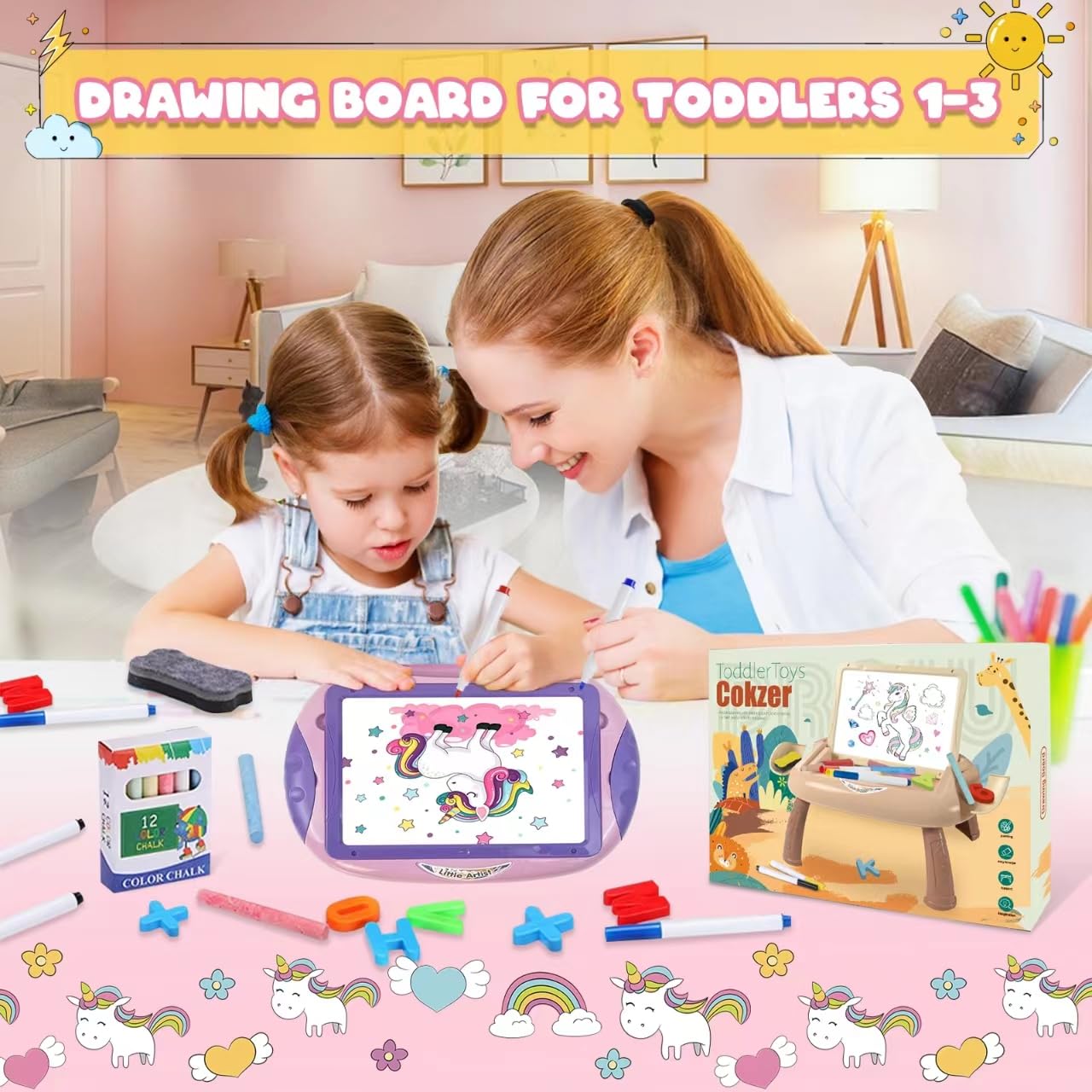 Magnetic Letters and Numbers Learning Toys for 1-2 Year Old Girls | Educational Toddler Toys with Alphabet & Counting | Unicorn Pink Gift for Birthday & Christmas | Perfect for Preschool Learning & Playtime Activities