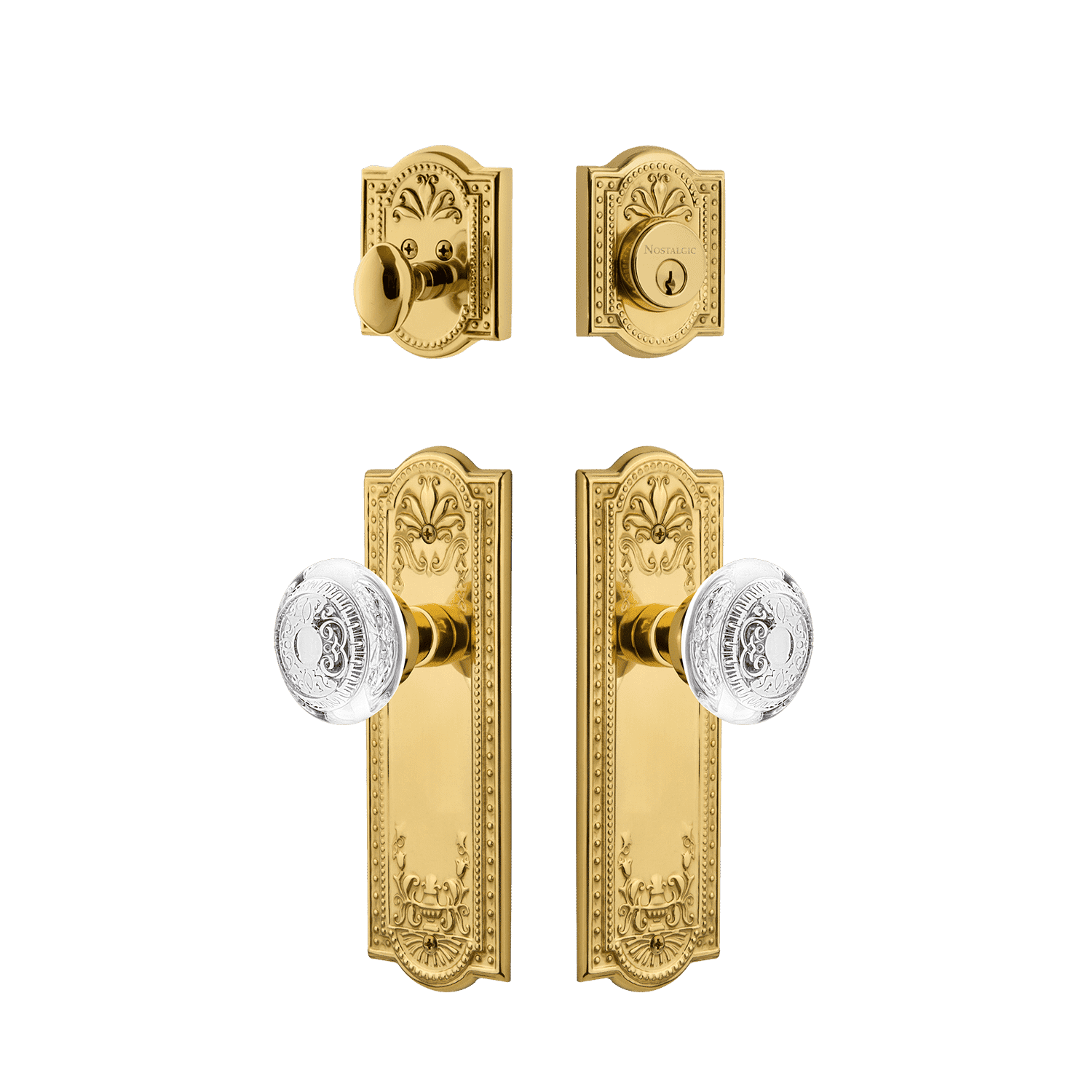 Elegant Meadows Entry Set with Crystal Egg & Dart Knob in Unlacquered Brass - Premium Door Hardware for Classic & Modern Homes