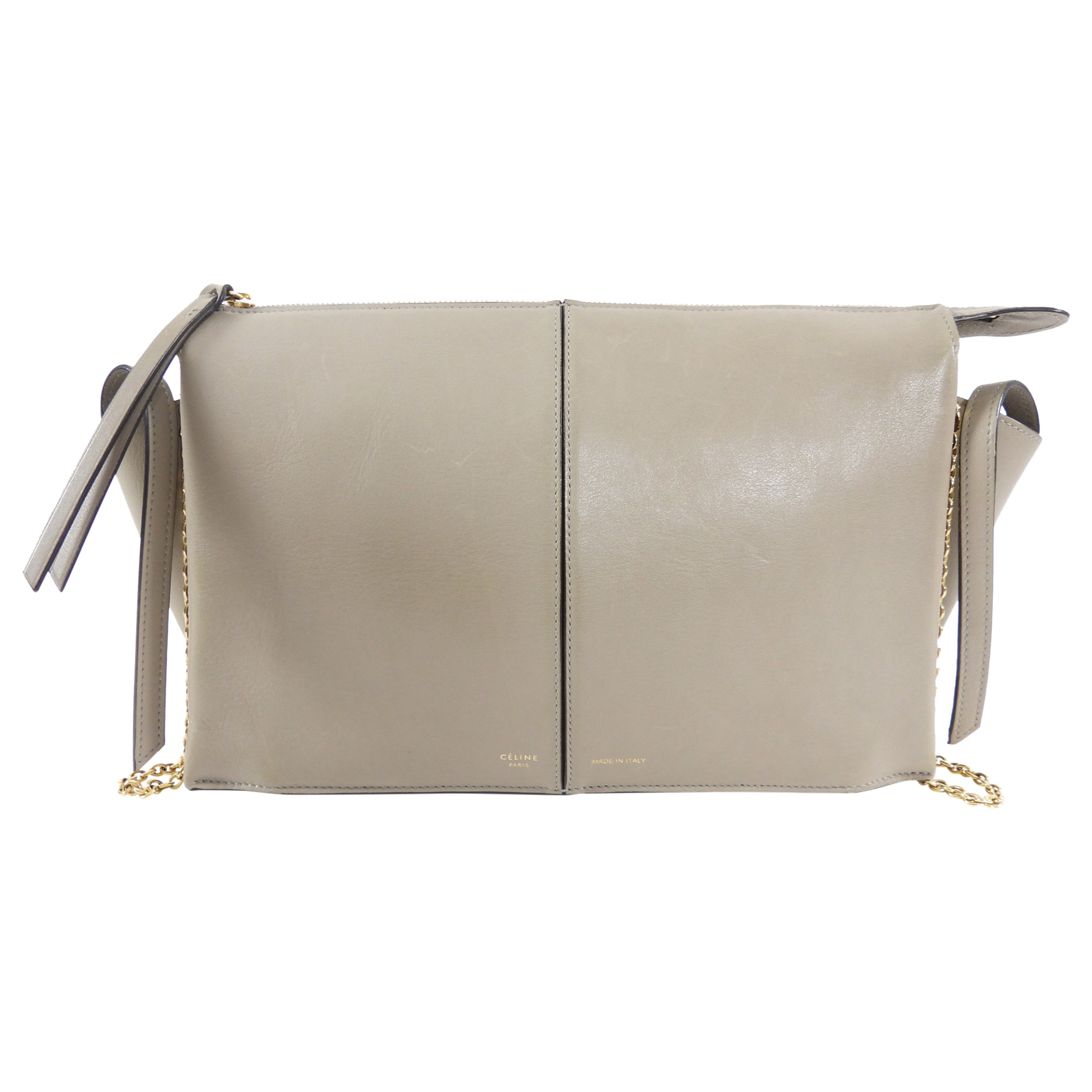 Celine Taupe Trifold Clutch Chain Bag for Women | Luxury Leather Crossbody Purse with Gold Chain | Perfect for Evening Parties, Date Nights & Special Occasions