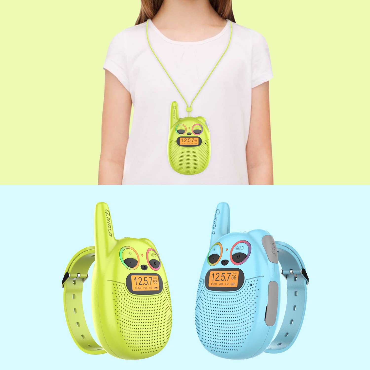 Qniglo Kids Walkie Talkies 4 Pack - Rechargeable Wrist Walkie Talkies for Boys & Girls Ages 3-12 | Perfect Christmas & Birthday Gifts | Great for Camping, Hiking, Outdoor Adventures & Family Activities