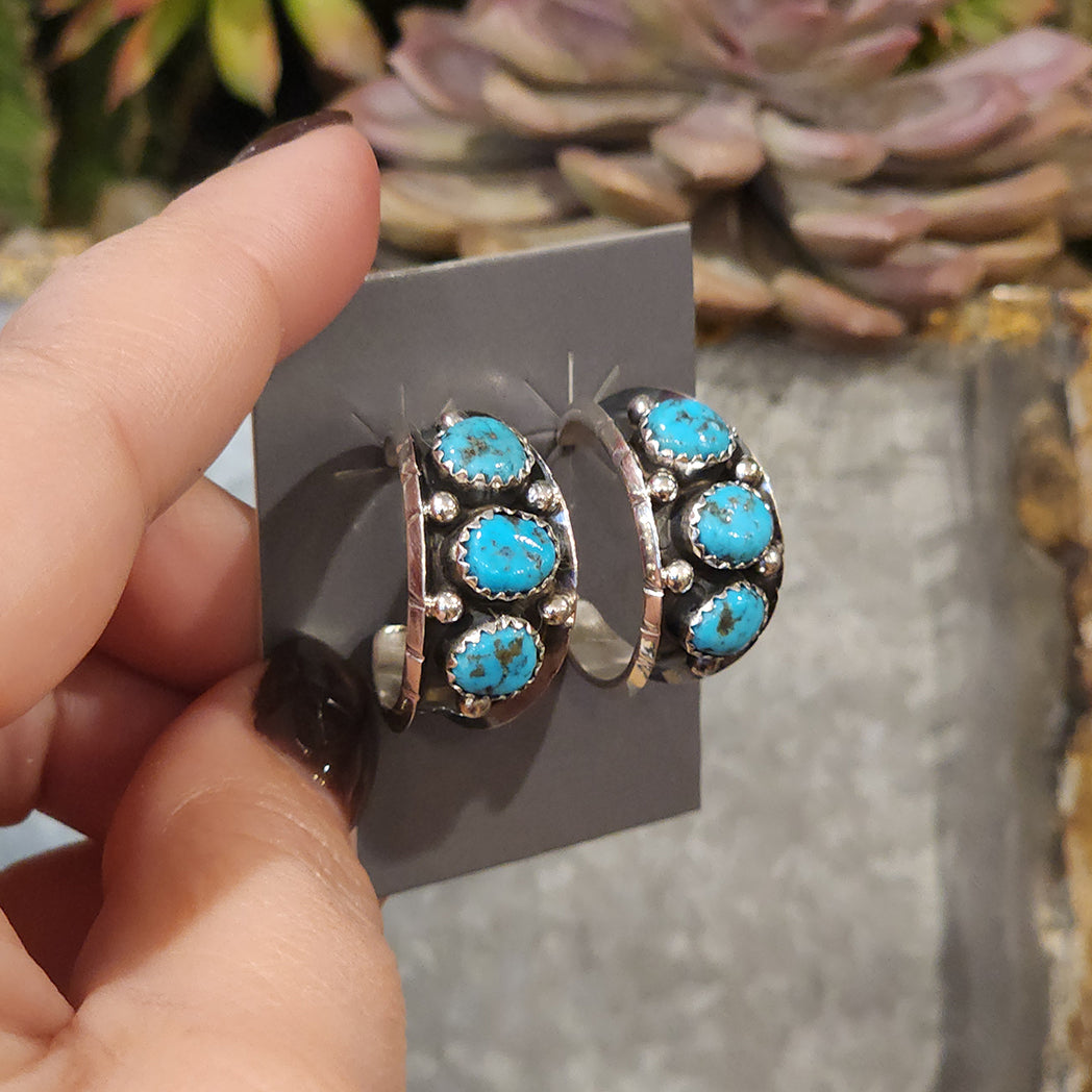 Regina Kingman Turquoise Hoop Earrings for Women - Handmade Sterling Silver Native American Jewelry - Perfect for Boho, Festival & Everyday Wear