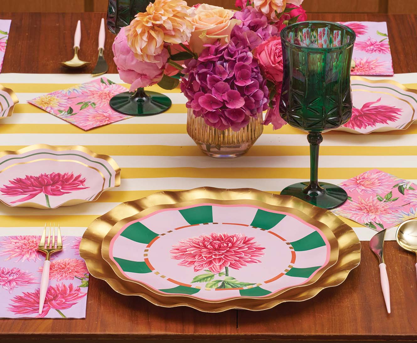 Premium Dahlia Floral Garden Dinner Plates Set of 8 - Elegant Porcelain Tableware for Fine Dining, Wedding, Party & Home Decor