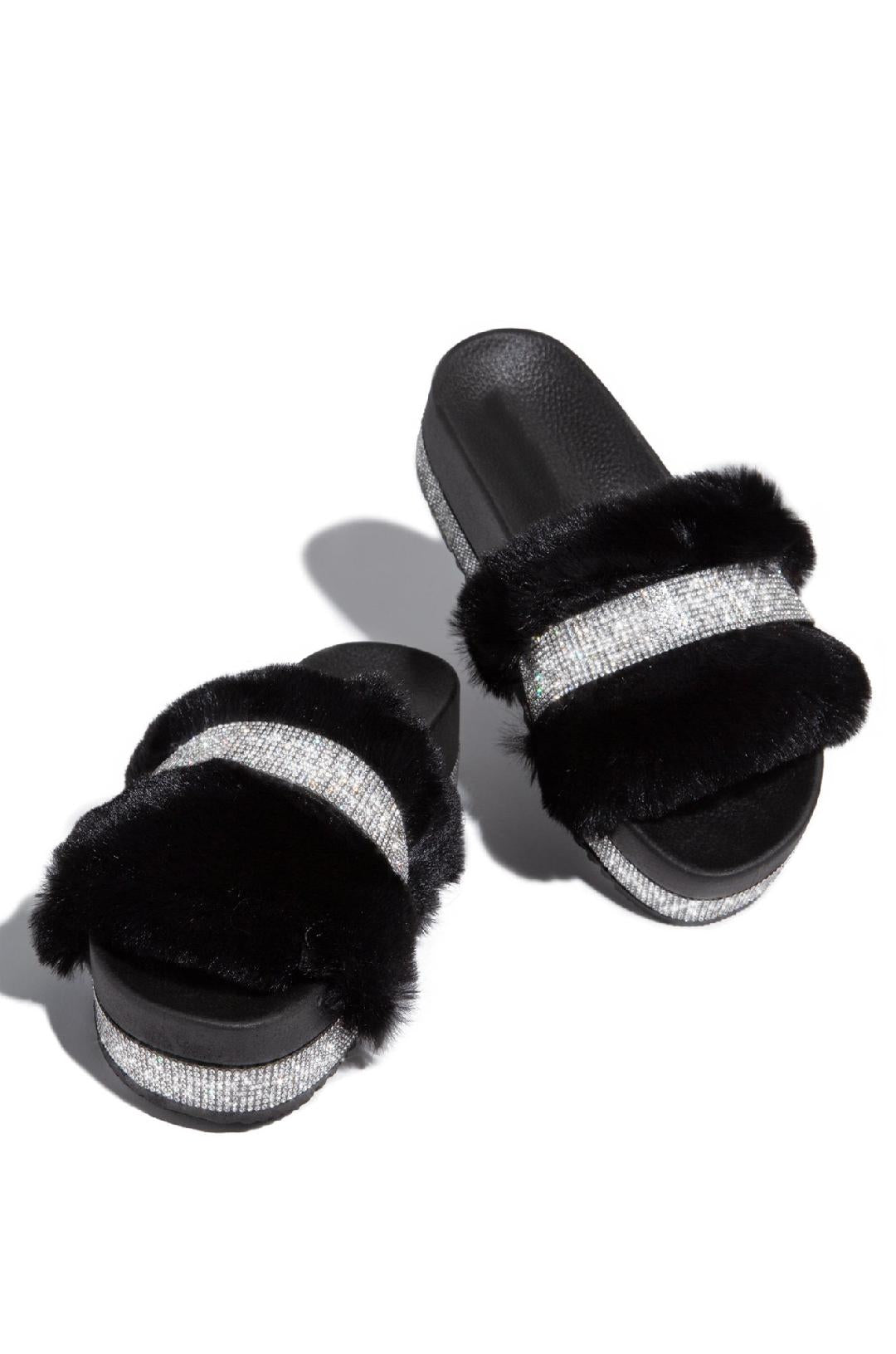 Nia Black Fur Sandals for Women - Comfortable Winter House Slippers with Soft Faux Fur, Non-Slip Sole | Perfect for Indoor, Lounge, and Cozy Home Wear