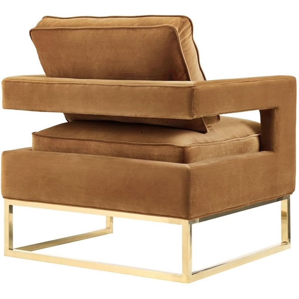 TOV Furniture Avery Collection Modern Leather Upholstered Armchair with Gold Metal Legs - Cognac Brown Living Room Chair for Home Office, Lounge & Reading Nook