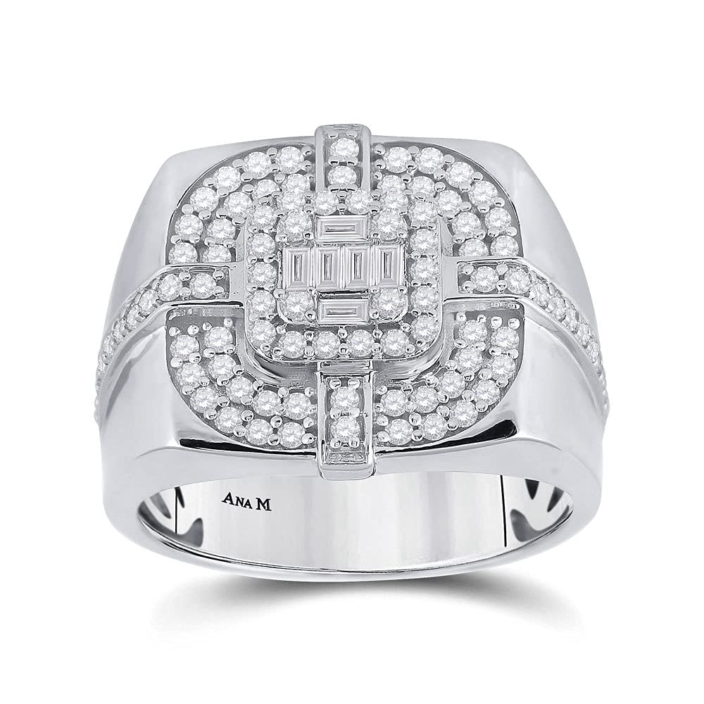 14K White Gold Men's Baguette Diamond Square Ring - 1 CTTW Genuine Diamond Wedding Band for Men, Perfect for Engagement, Anniversary & Special Occasions