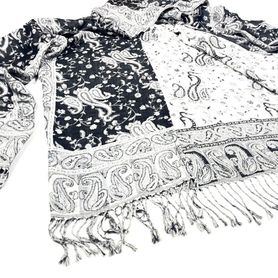 Exotic Black & White Pashmina Robe - Soft & Luxurious Women's Shawl Wrap for Home, Travel & Special Occasions