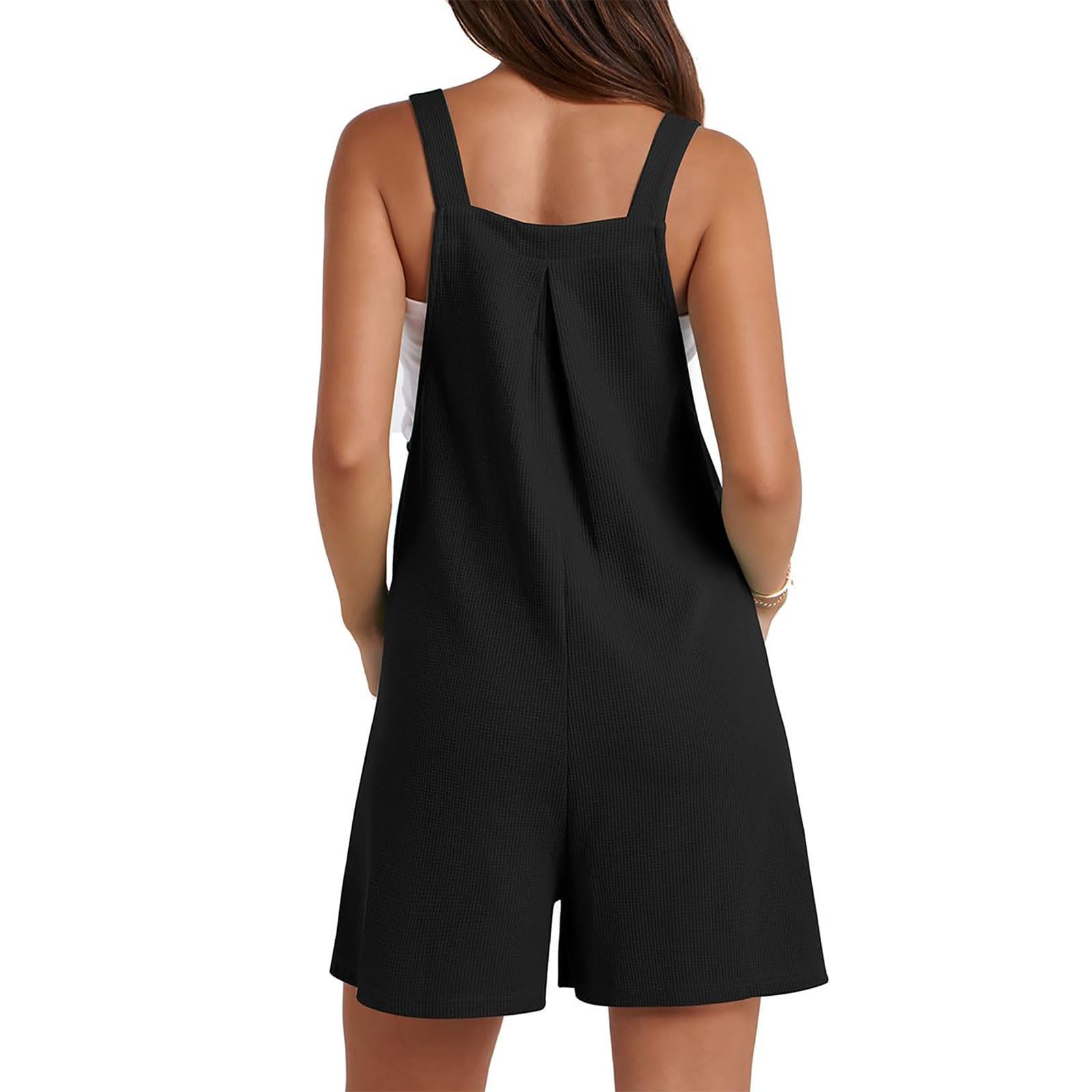 Women's Summer Casual Waffle Knit Short Overalls - Adjustable Strap Jumpsuit & Romper for Outdoor Activities, Beach Wear, and Everyday Comfort